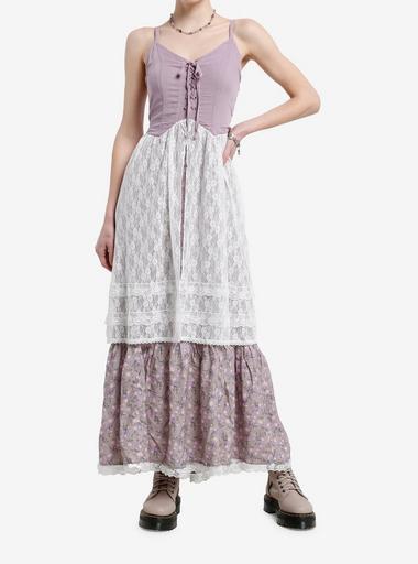 Thorn & Fable Lavender White Lace Floral Maxi Dress | Hot Topic