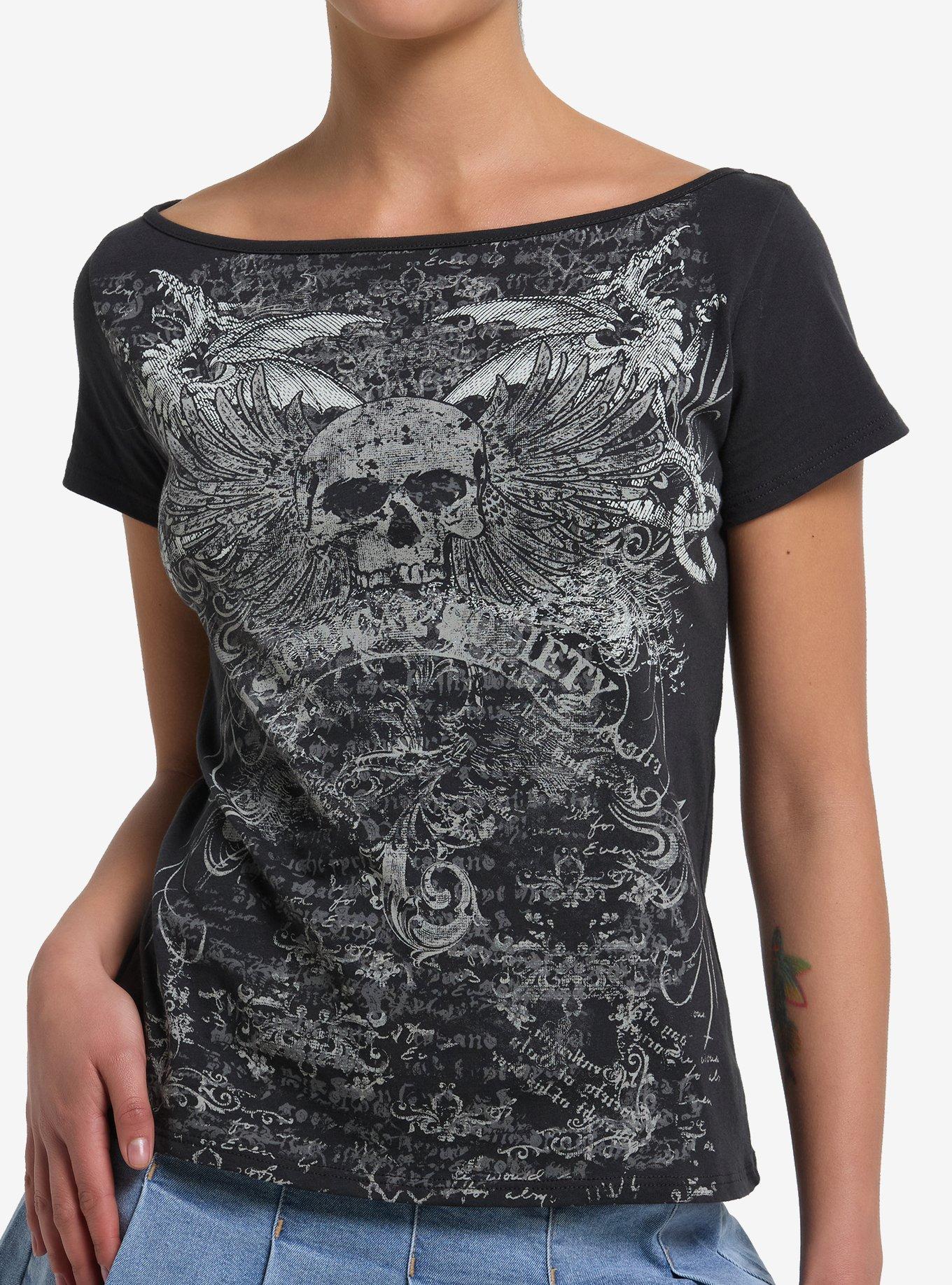 Winged Skull & Dragon Girls Boatneck Top, , hi-res