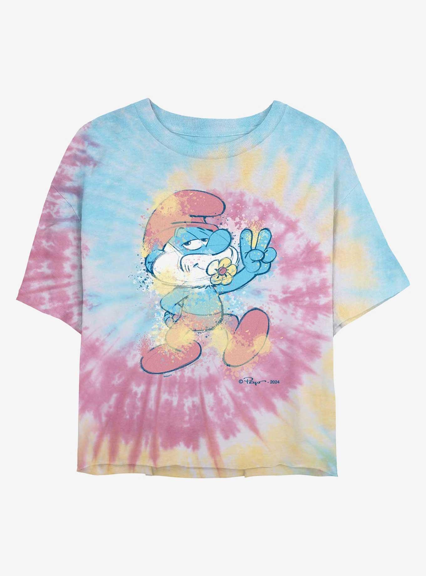 The Smurfs Papa Pastel Paint Tie Dye Crop Girls T-Shirt, BLUPNKLY, hi-res