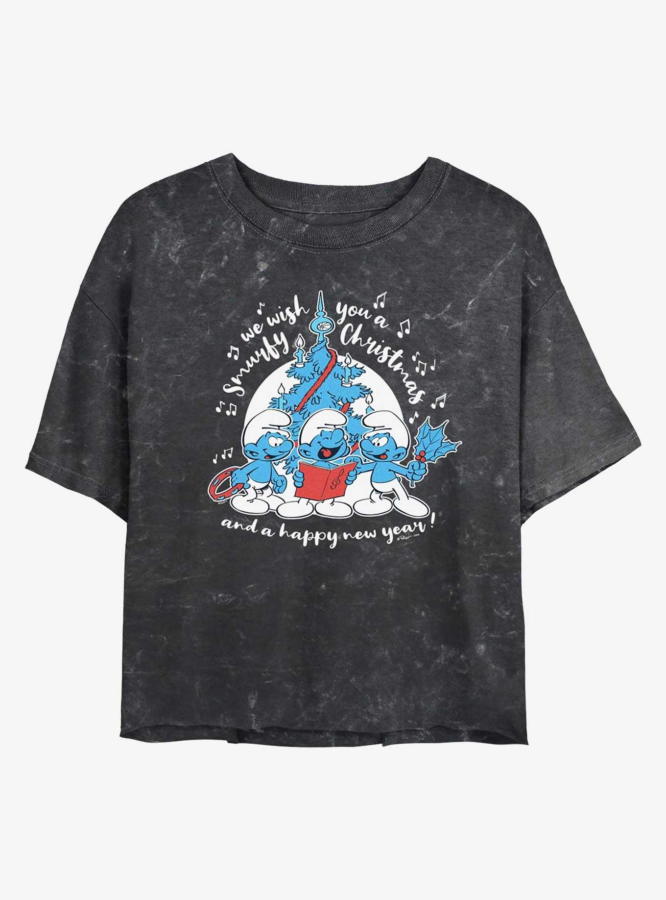 The Smurfs Smurfs Singing Mineral Wash Girls Crop T-Shirt, BLACK, hi-res