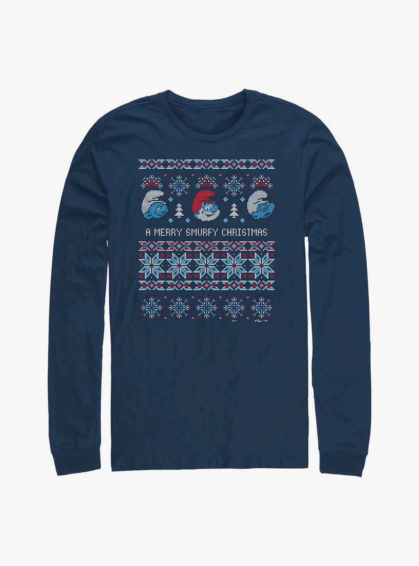 The Smurfs Ugly Sweater Smurfy Chrismas Long-Sleeve T-Shirt, , hi-res