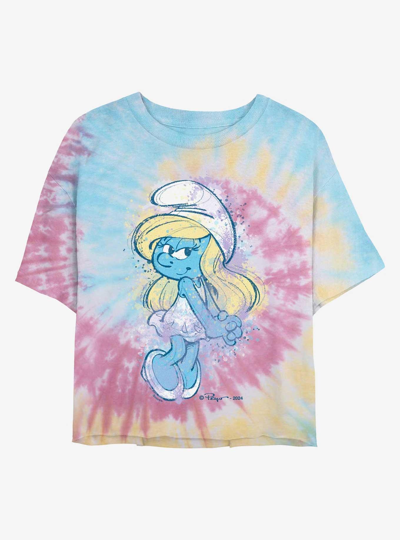 The Smurfs Cute Smurfin Pose Tie Dye Crop Girls T-Shirt, BLUPNKLY, hi-res