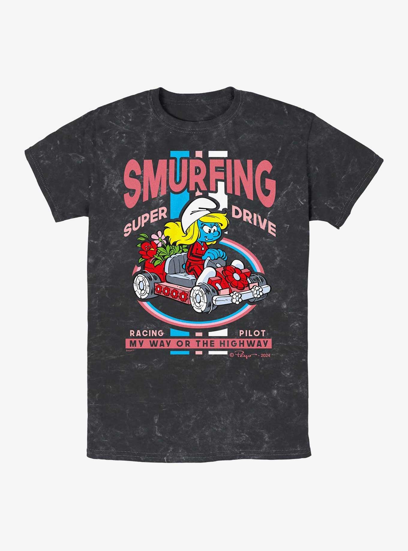 The Smurfs Super Driver Pilot Mineral Wash T-Shirt, BLACK, hi-res