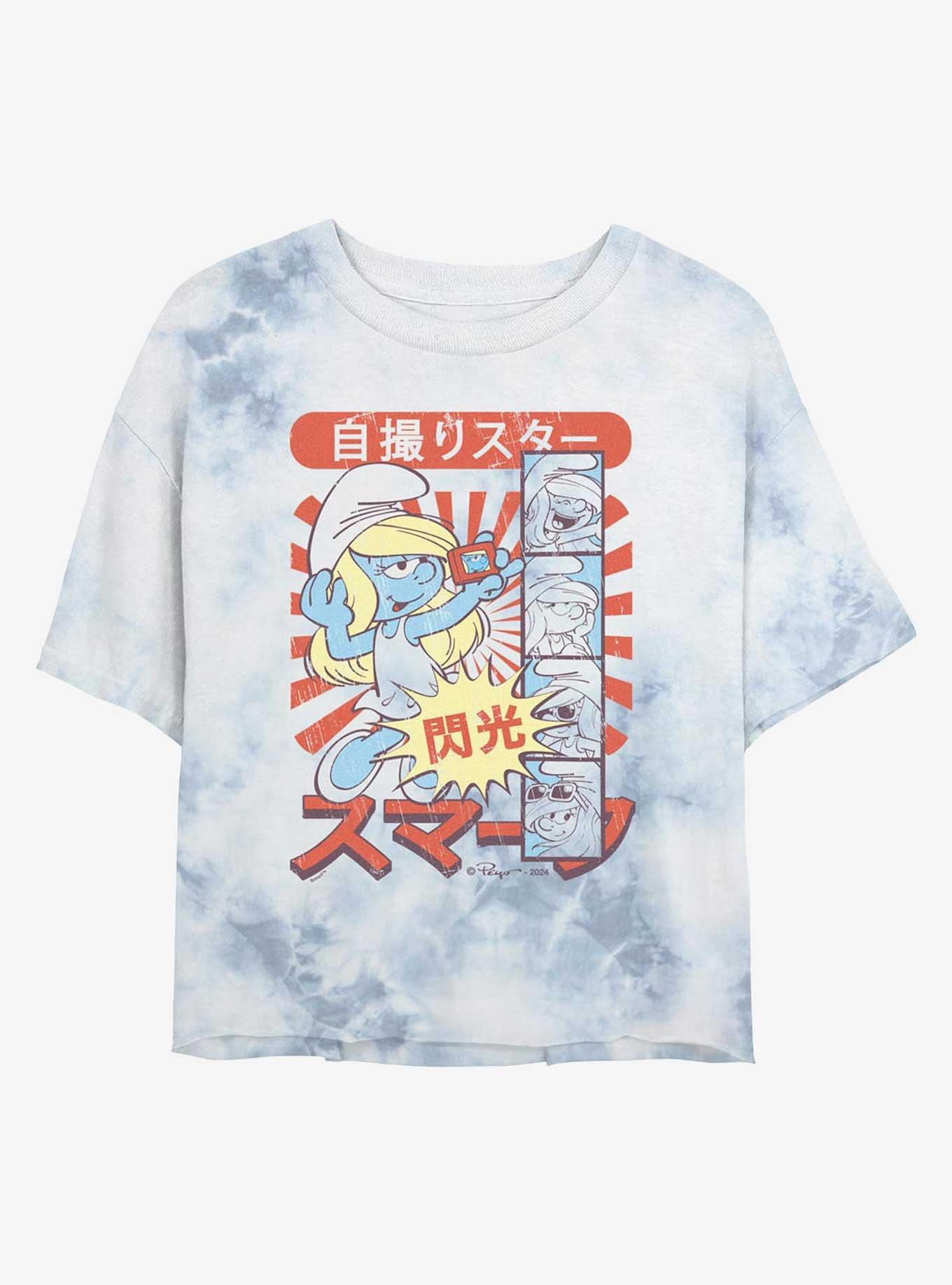 The Smurfs Smurf Manga Selfie Tie Dye Crop Girls T-Shirt, WHITEBLUE, hi-res