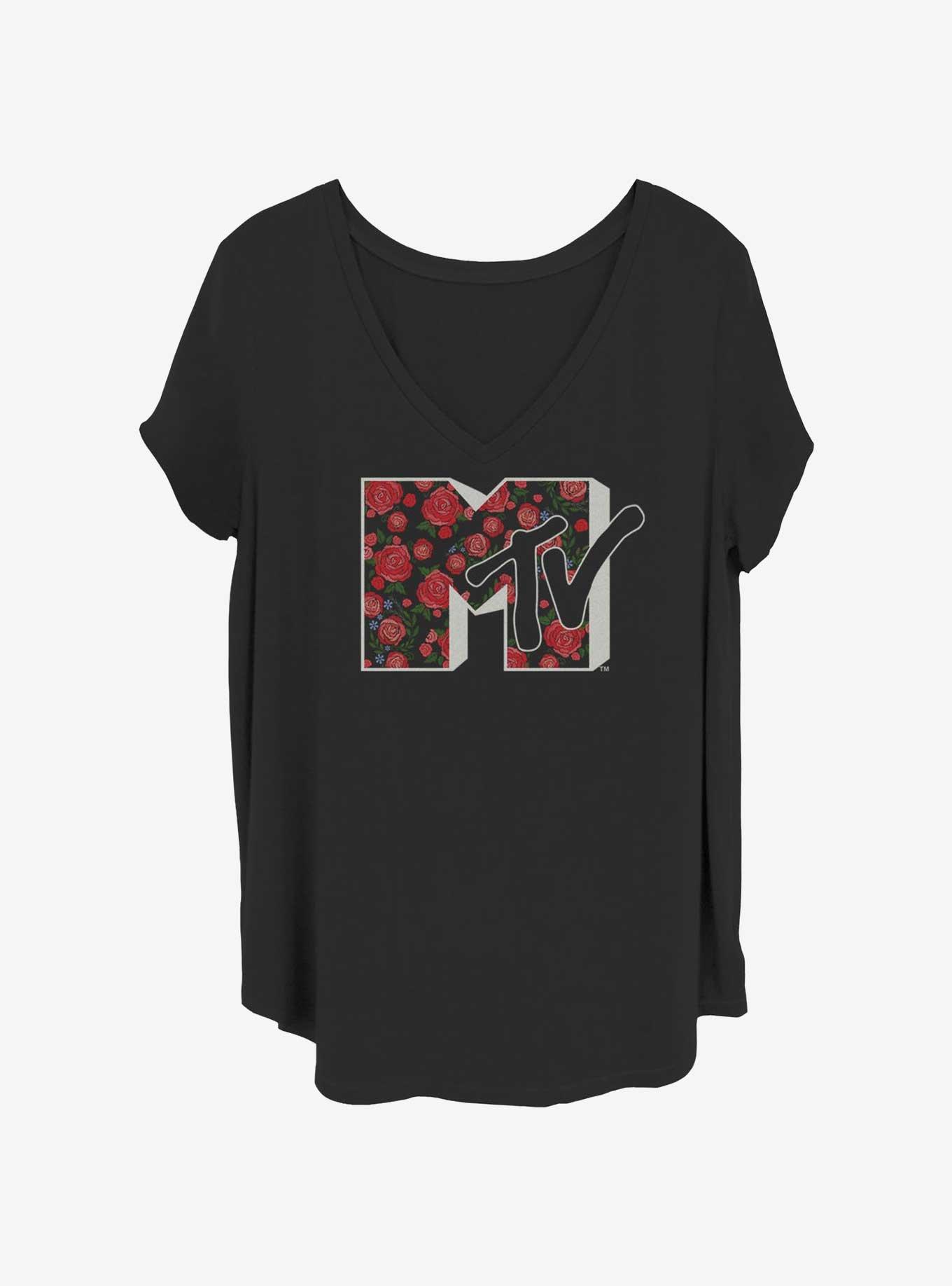 MTV Roses Logo Womens T-Shirt Plus Size, BLACK, hi-res