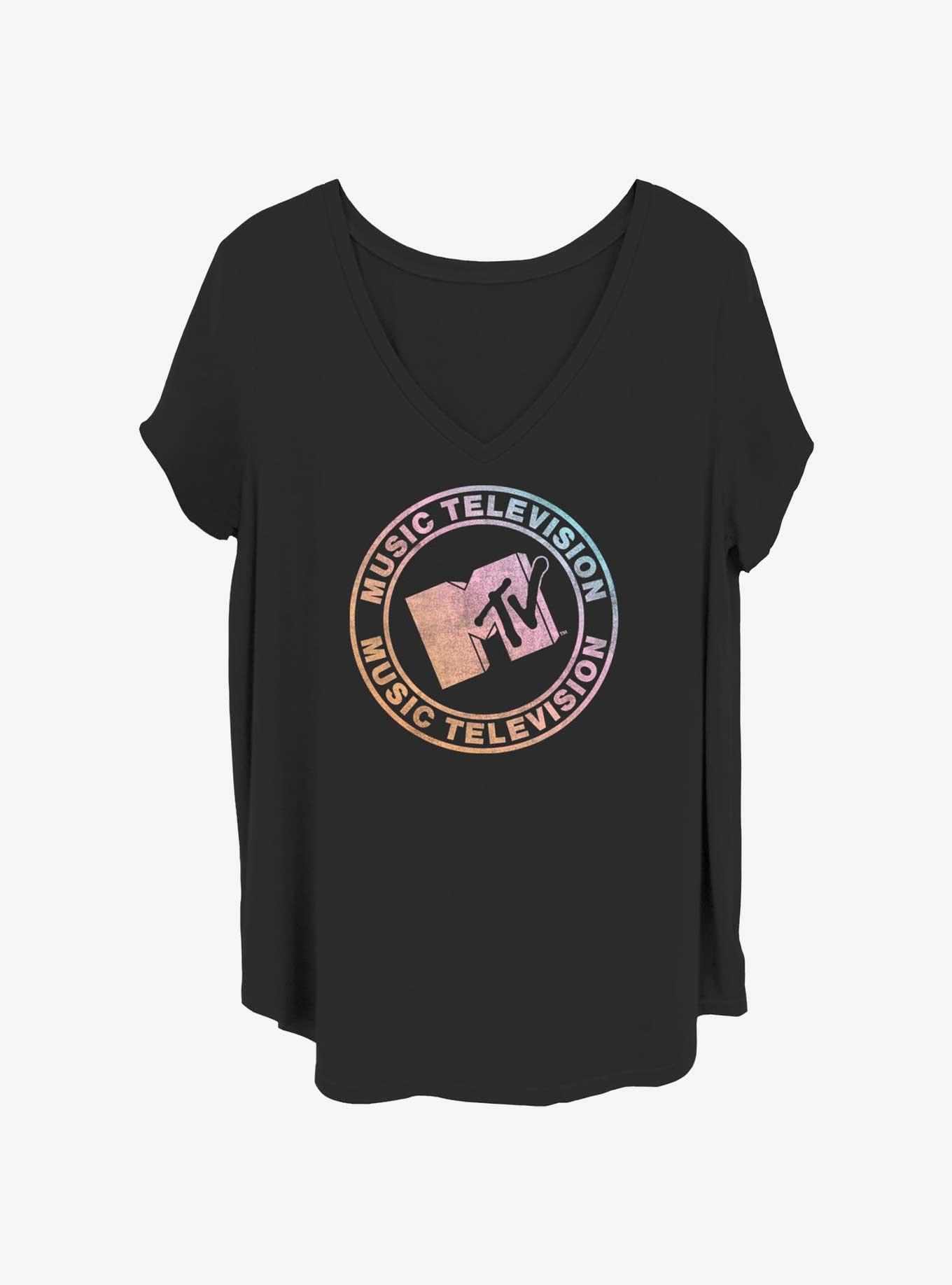 MTV Circular Slant Logo Womens T-Shirt Plus Size, BLACK, hi-res