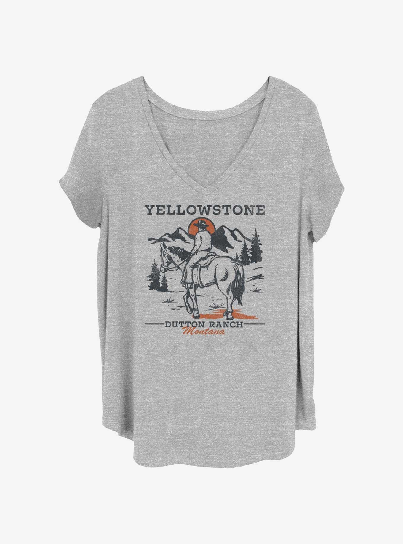 Yellowstone Dutton Ranch Sunset Womens T-Shirt Plus Size, HEATHER GR, hi-res