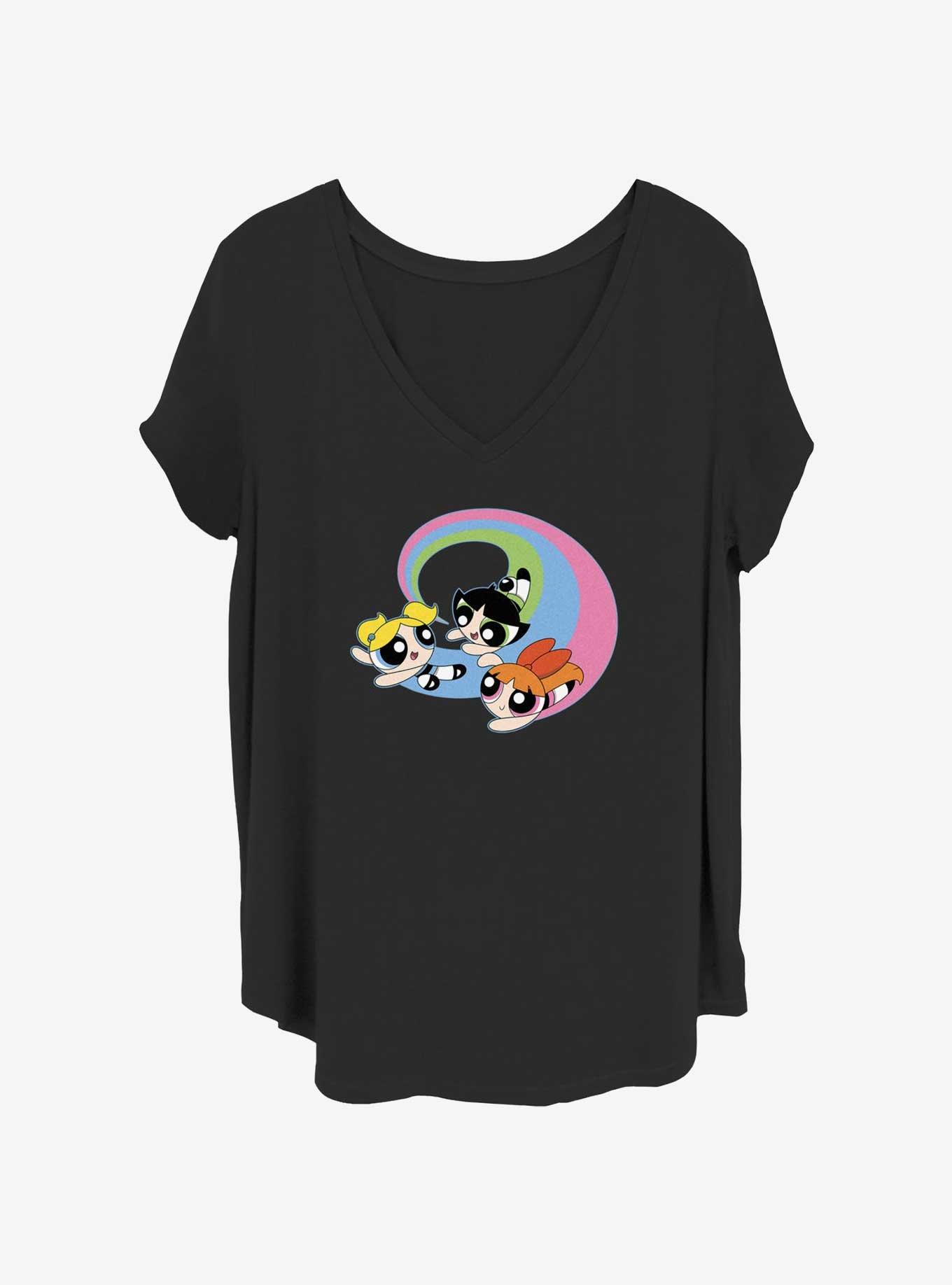 The Powerpuff Girls Flying Womens T-Shirt Plus Size, BLACK, hi-res