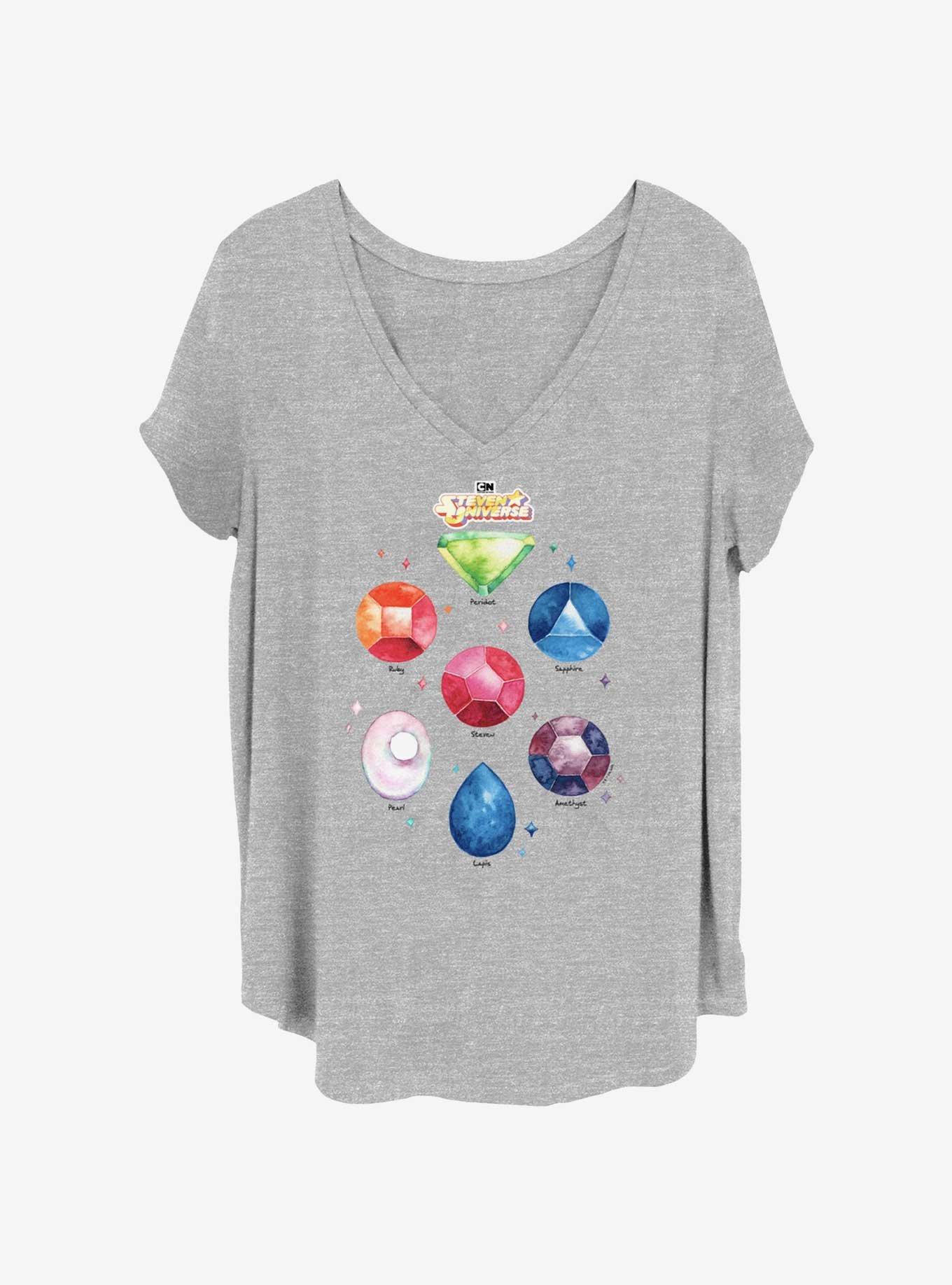 Steven Universe Watercolor Gems Womens T-Shirt Plus Size, HEATHER GR, hi-res