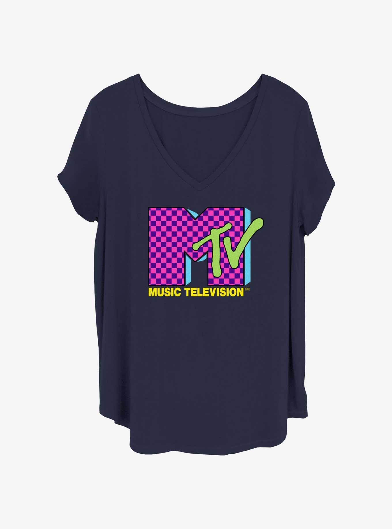 MTV Retro Logo Womens T-Shirt Plus Size, NAVY, hi-res