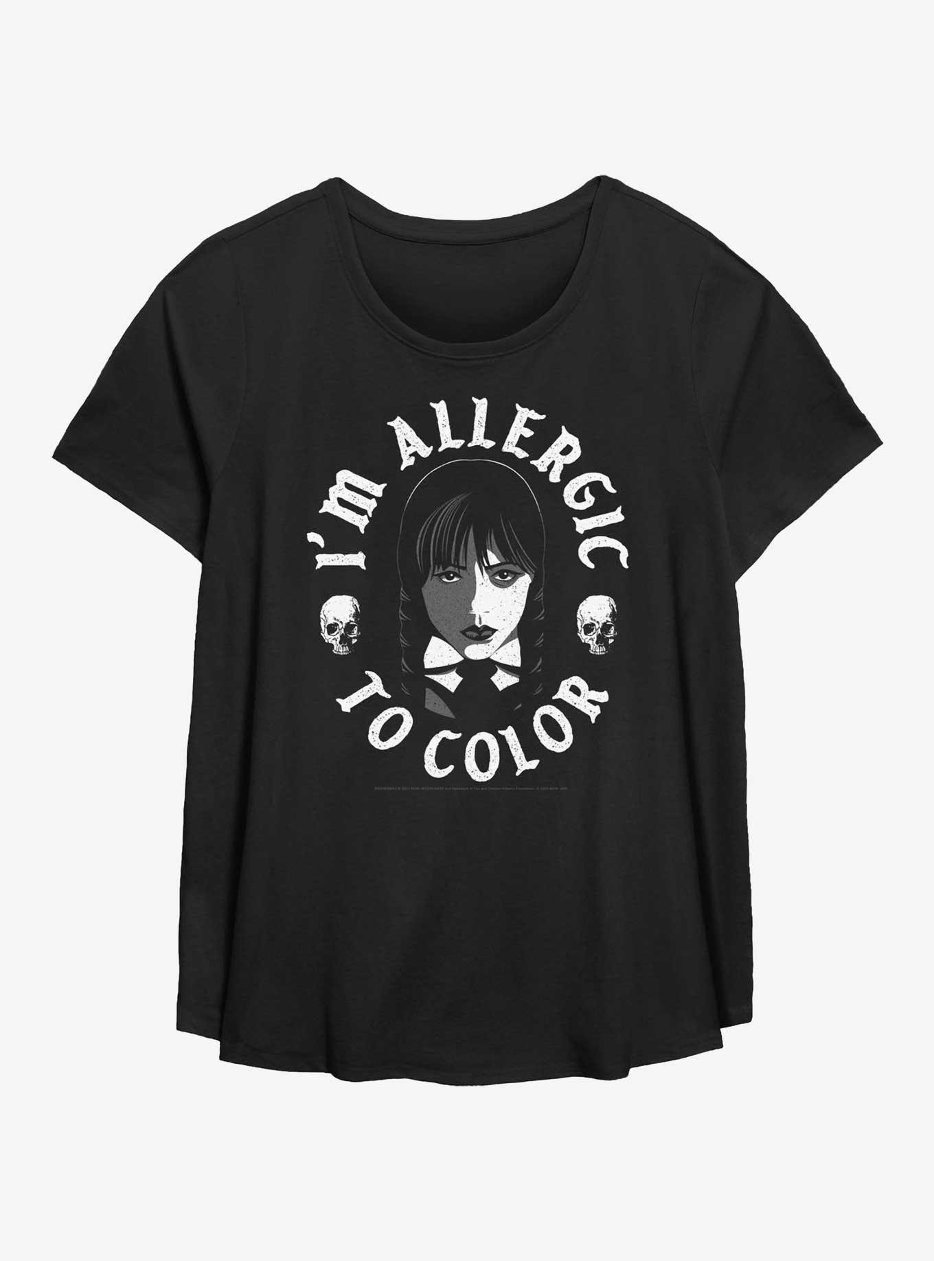 Wednesday Allergic To Color Womens T-Shirt Plus Size, BLACK, hi-res