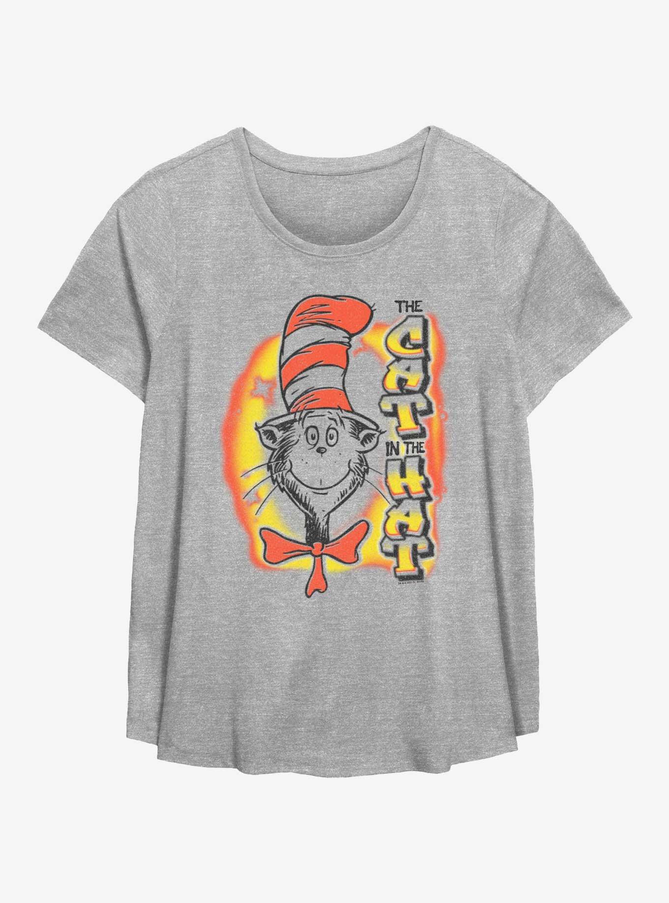 Dr. Seuss Airbrush Cat Womens T-Shirt Plus Size, HEATHER GR, hi-res