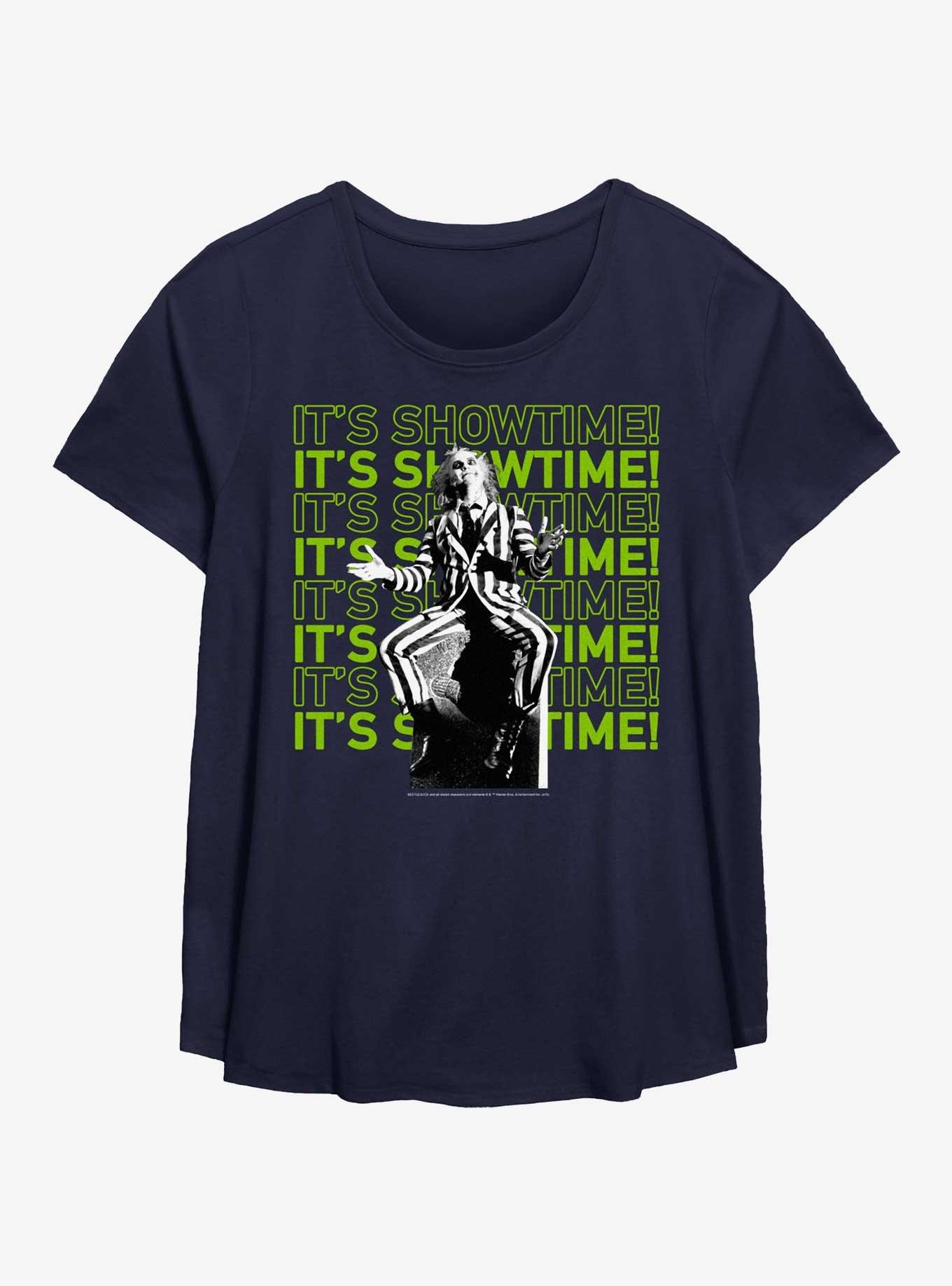 Beetlejuice It's Showtime Repeating Text Womens T-Shirt Plus Size