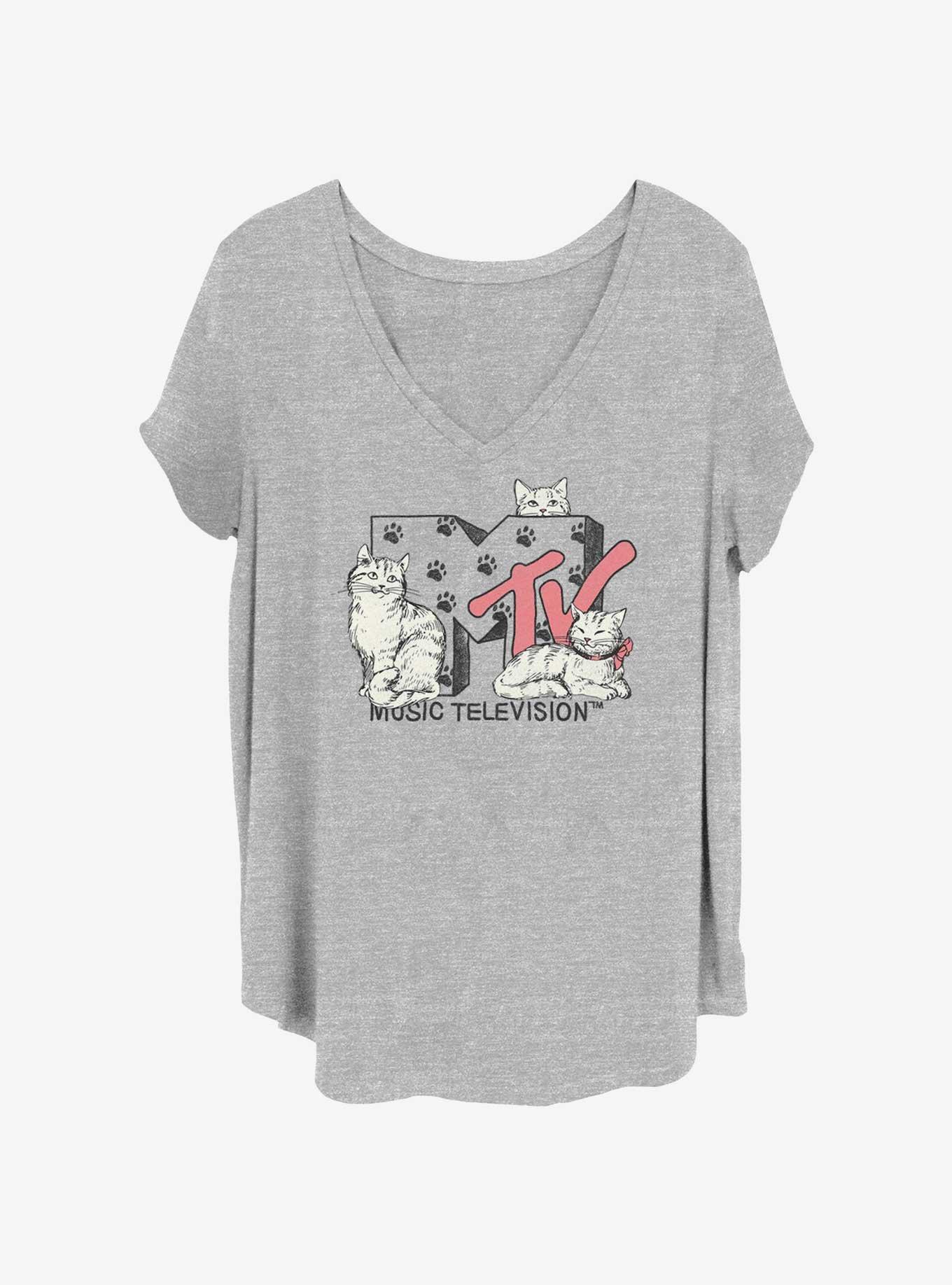 MTV Meowsic Television Girls T-Shirt Plus Size, HEATHER GR, hi-res
