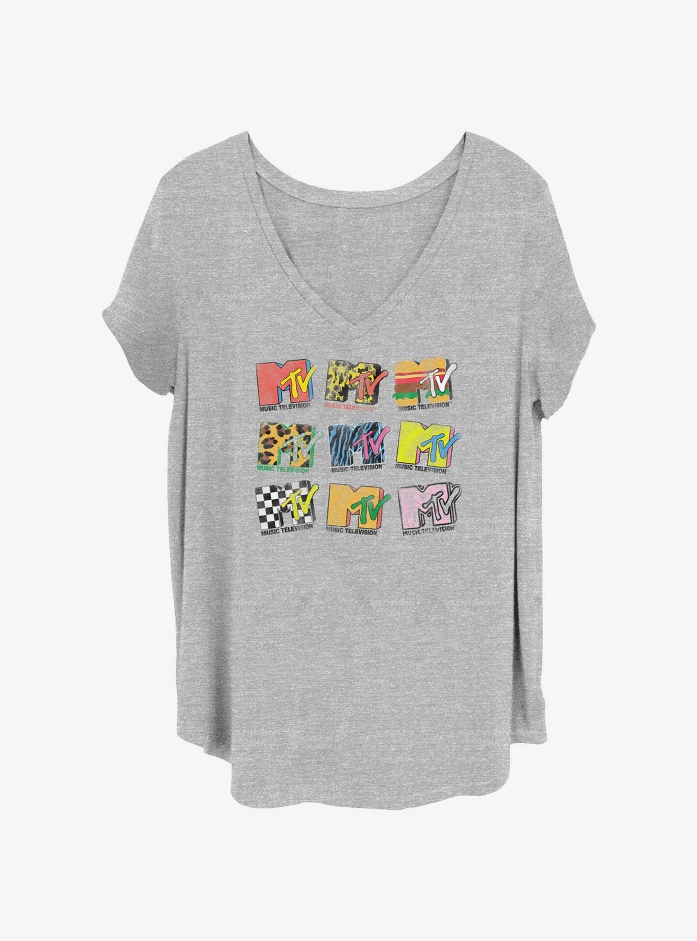 MTV Logos Grid Girls T-Shirt Plus Size, HEATHER GR, hi-res