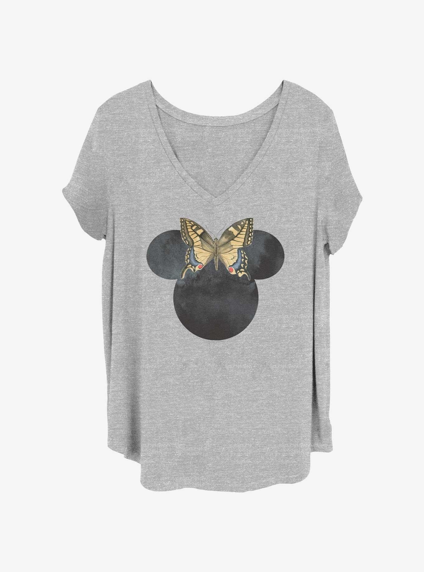 Disney Minnie Mouse Minnie Butterfly Bow Womens T-Shirt Plus Size, HEATHER GR, hi-res