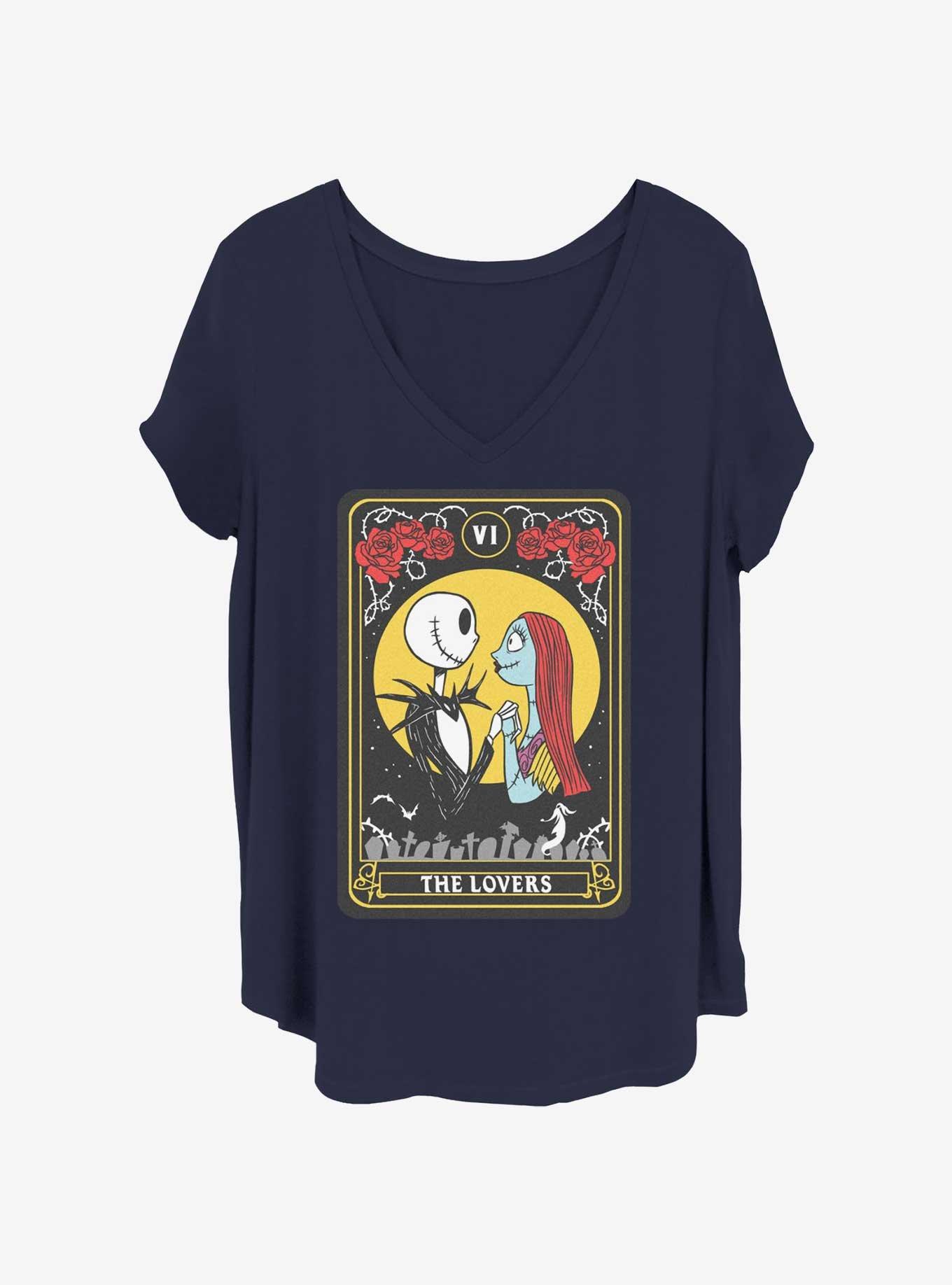 Disney The Nightmare Before Christmas Jack And Sally Lovers Tarot Womens T-Shirt Plus Size, NAVY, hi-res