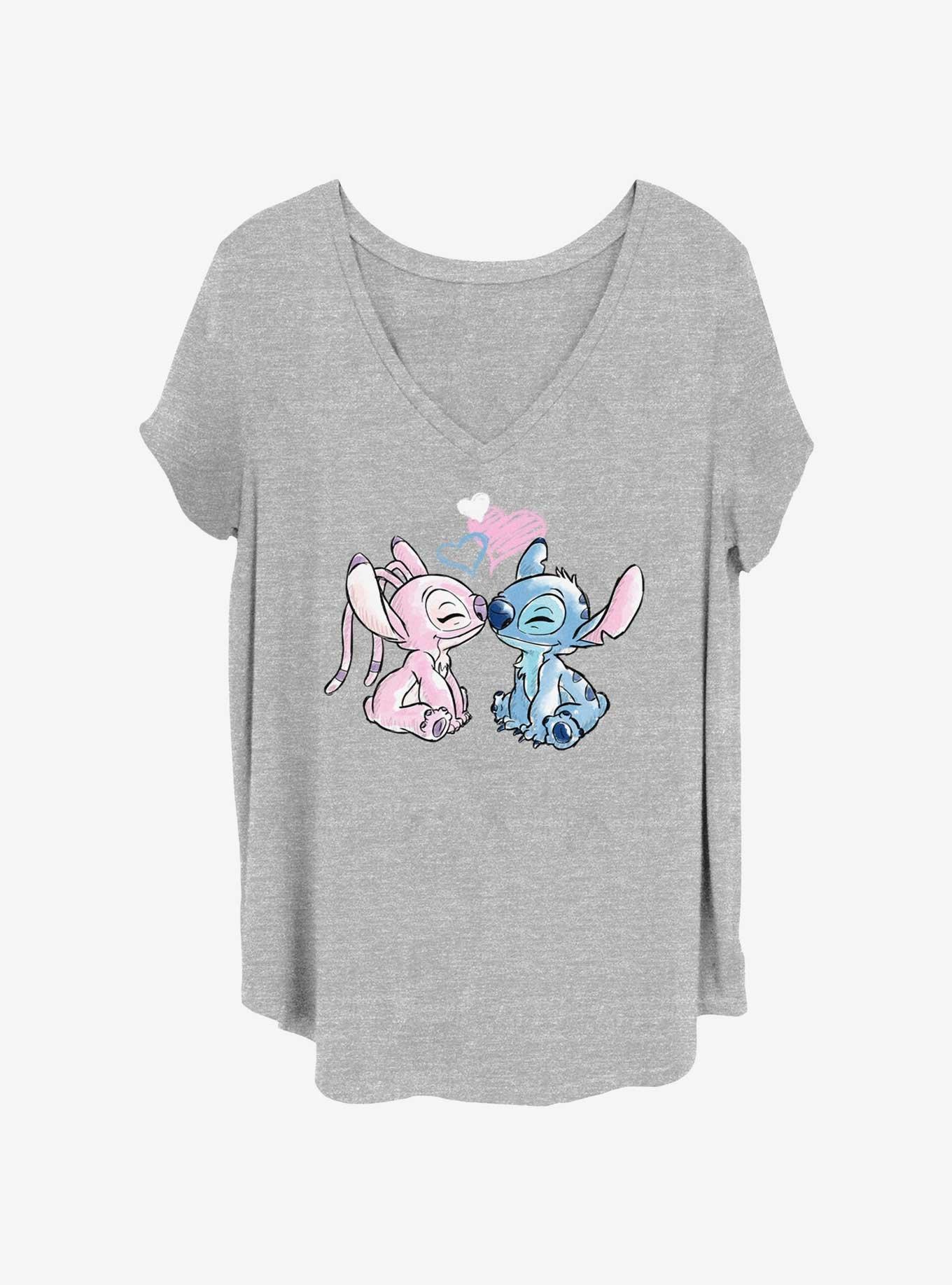 Disney Lilo & Stitch With Angel Kiss Girls T-Shirt Plus Size, HEATHER GR, hi-res