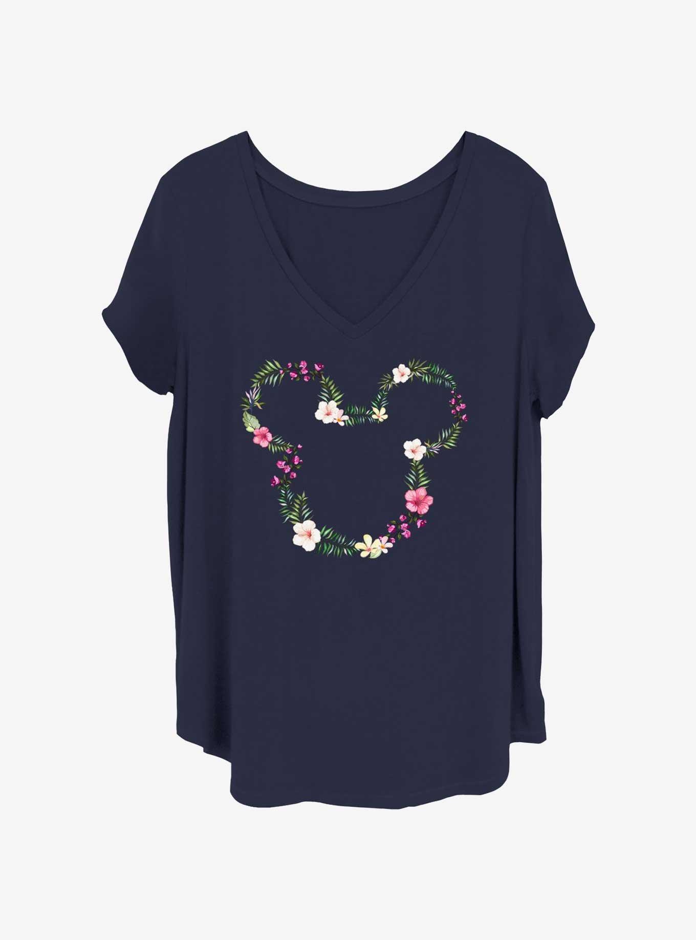 Disney Mickey Mouse Floral Mickey Head Girls T-Shirt Plus Size, NAVY, hi-res