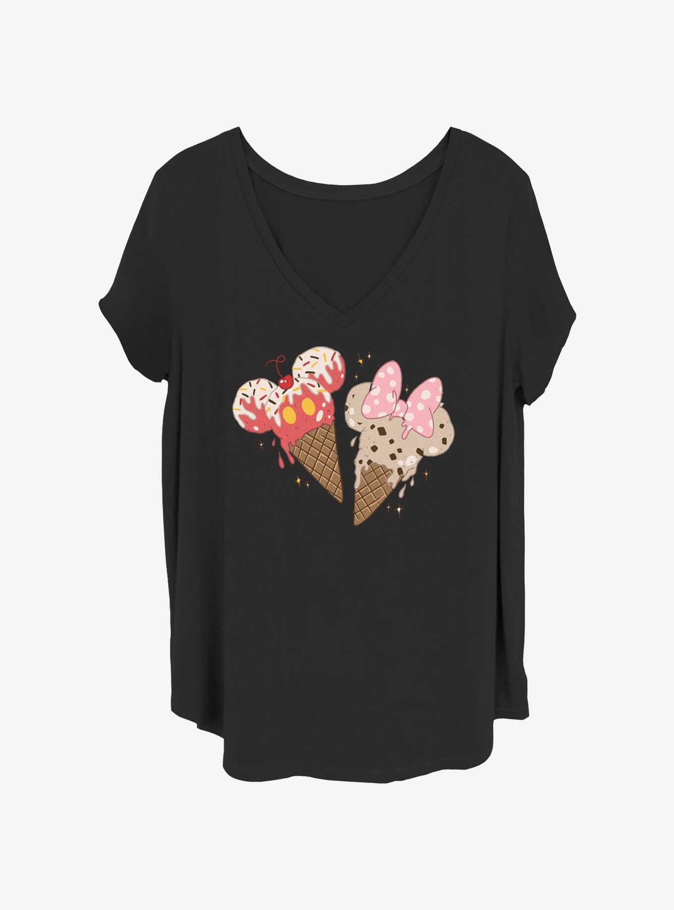 Disney Mickey Mouse And Minnie Cones Womens T-Shirt Plus Size, BLACK, hi-res