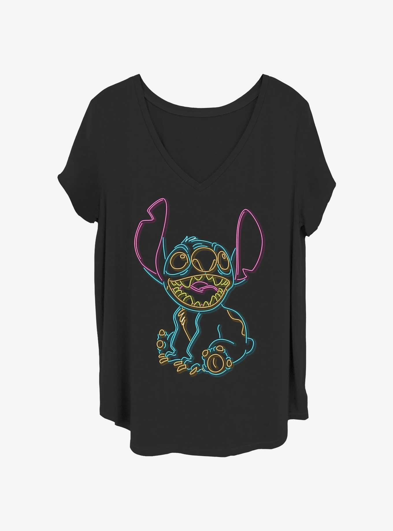 Disney Lilo & Stitch Neon Stitch Womens T-Shirt Plus Size, BLACK, hi-res