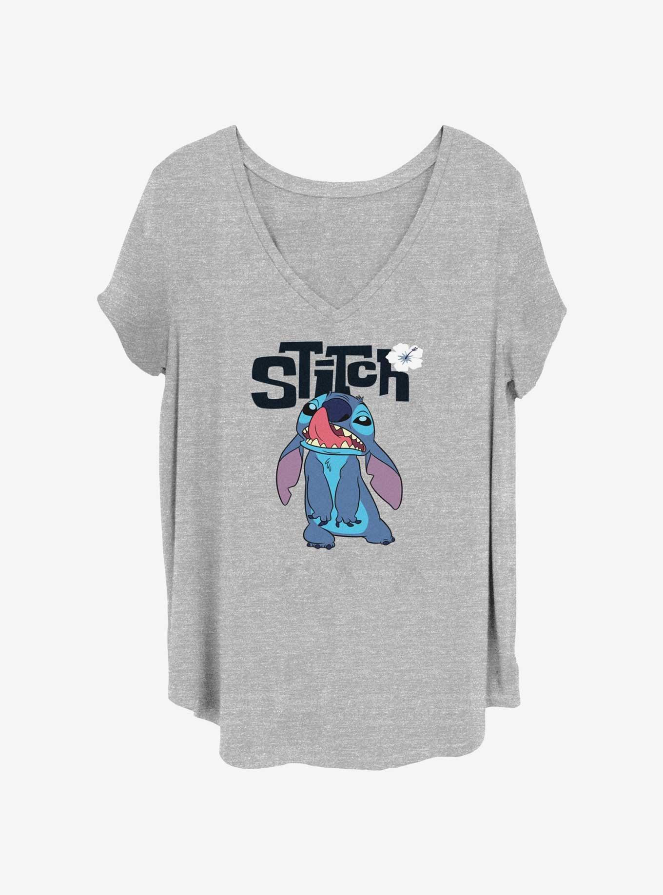 Disney Lilo & Stitch Silly Face Flowers Womens T-Shirt Plus