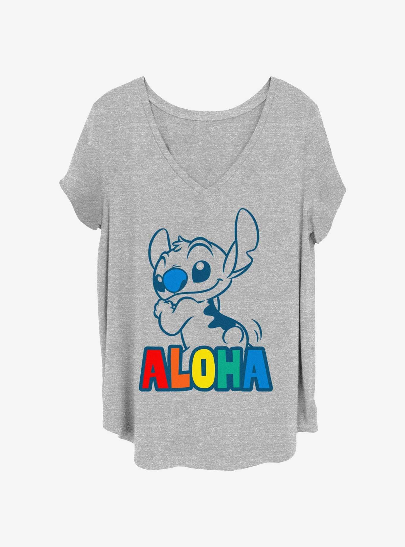 Disney Lilo & Stitch Dis Aloha Rainbow Womens T-Shirt Plus Size, HEATHER GR, hi-res