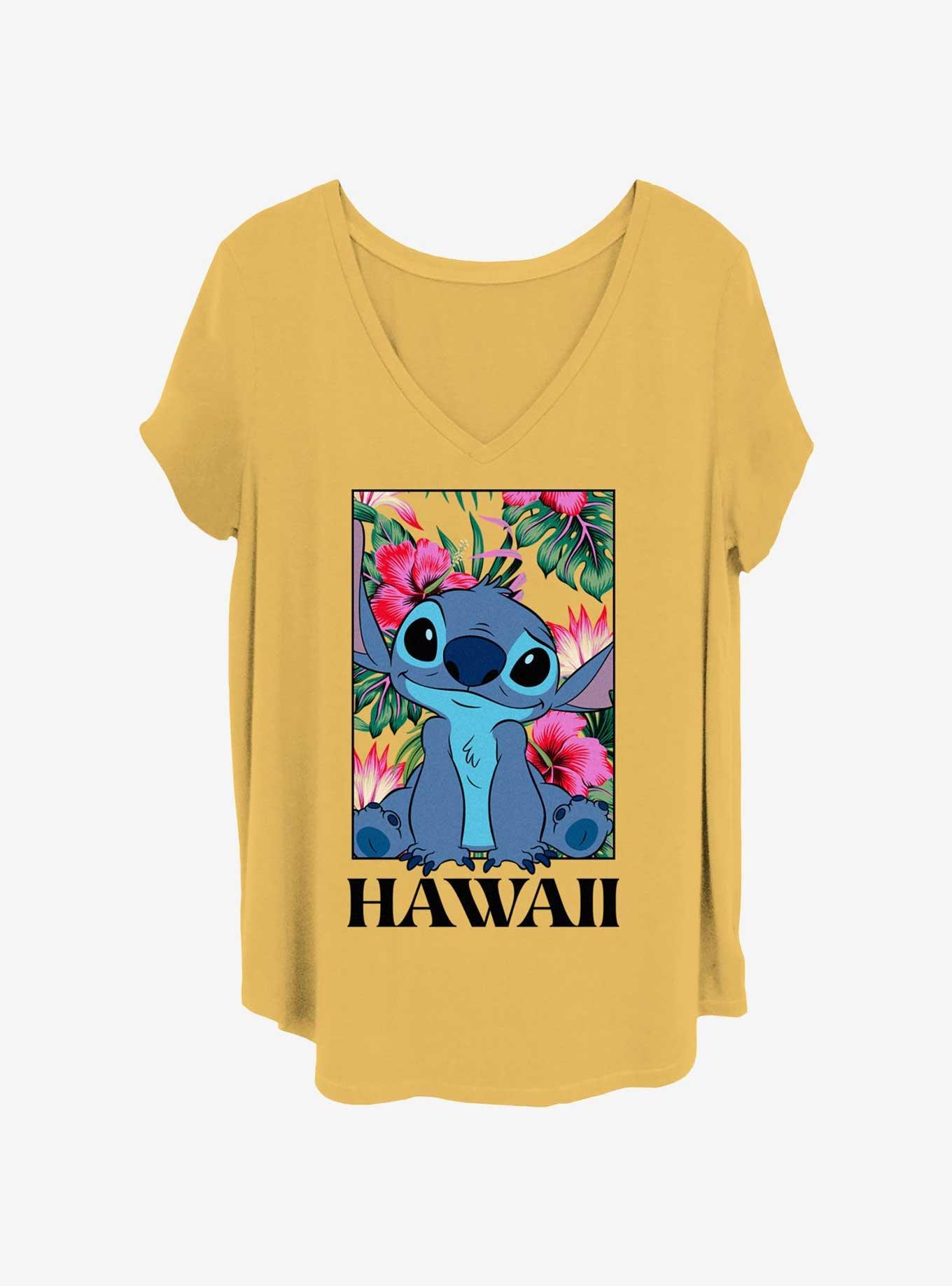 Disney Lilo & Stitch Floral Frame Womens T-Shirt Plus Size, OCHRE, hi-res