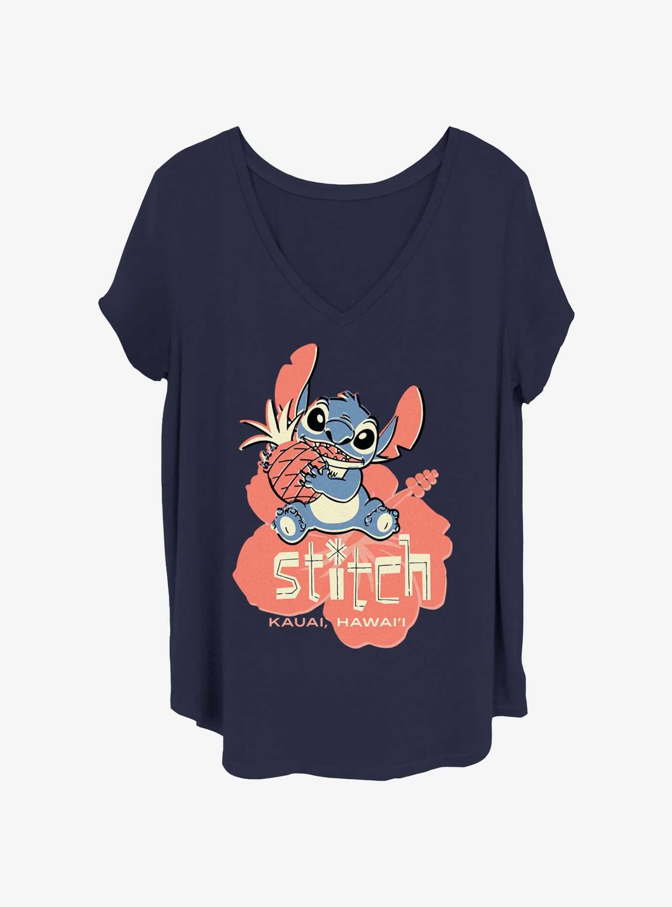 Disney Lilo & Stitch With Pineapple Womens T-Shirt Plus Size, NAVY, hi-res