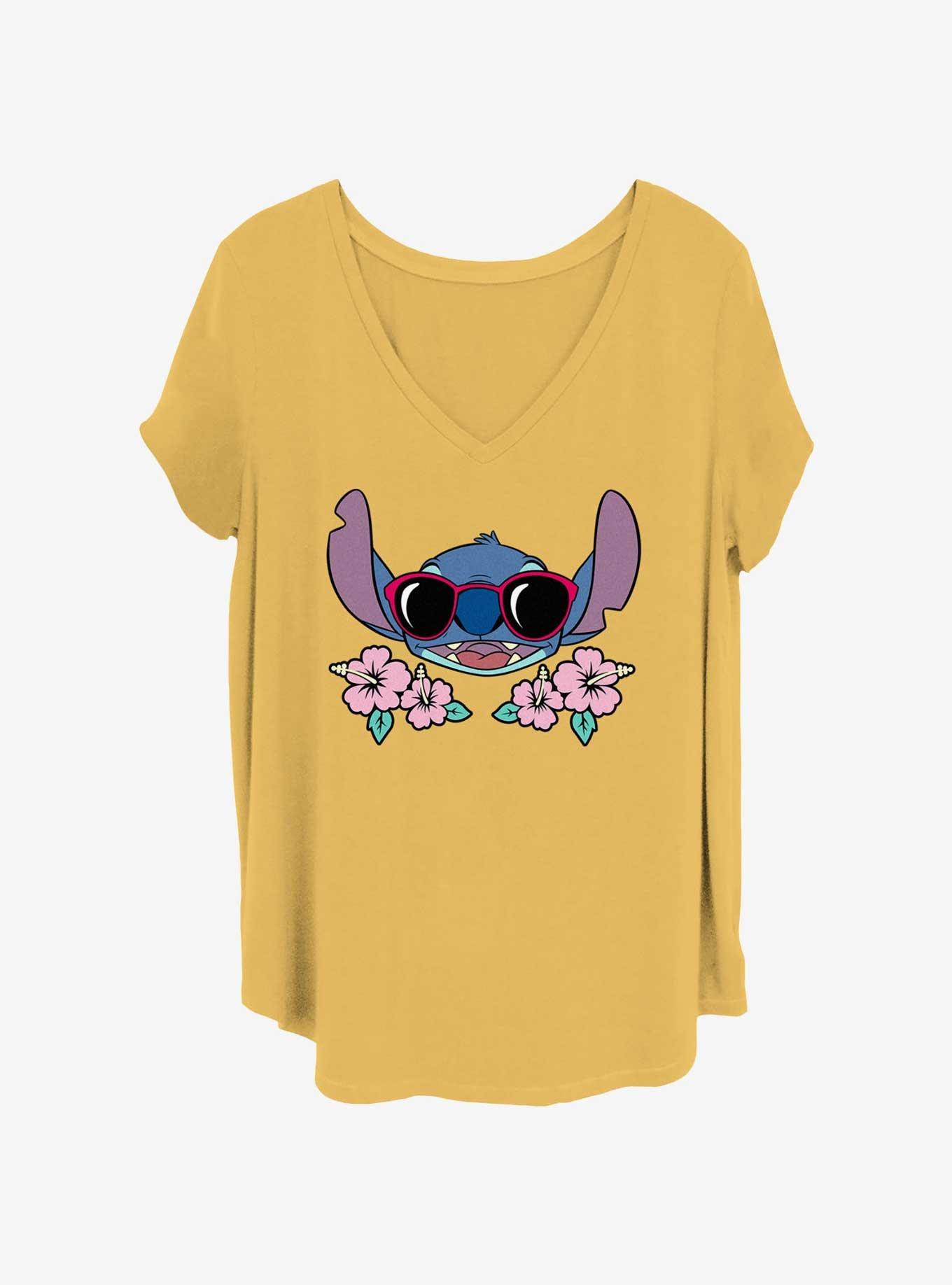 Disney Lilo & Stitch Shades Flowers Womens T-Shirt Plus Size, OCHRE, hi-res