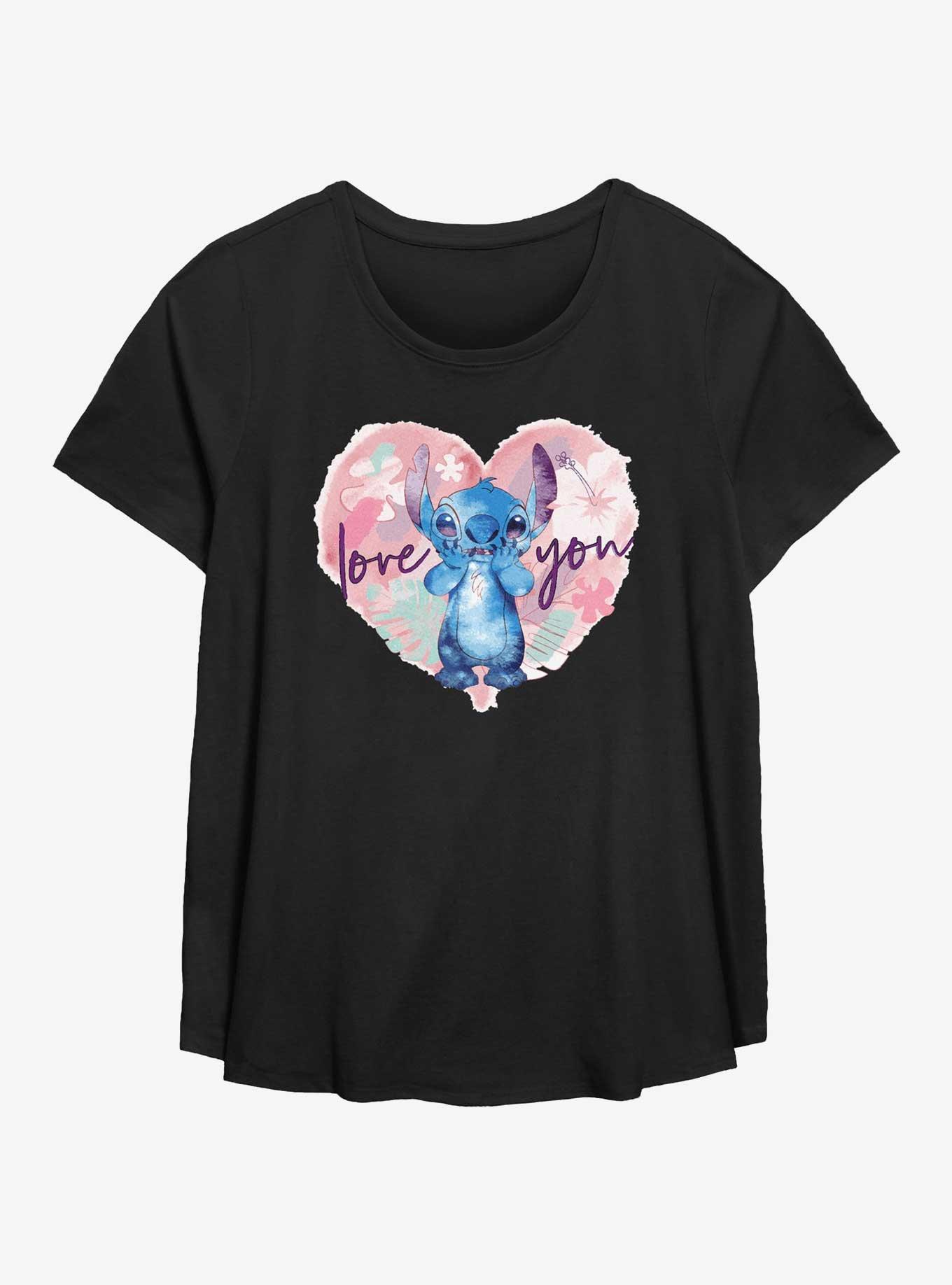 Disney Lilo & Stitch Love You Stitch Womens T-Shirt Plus Size, BLACK, hi-res