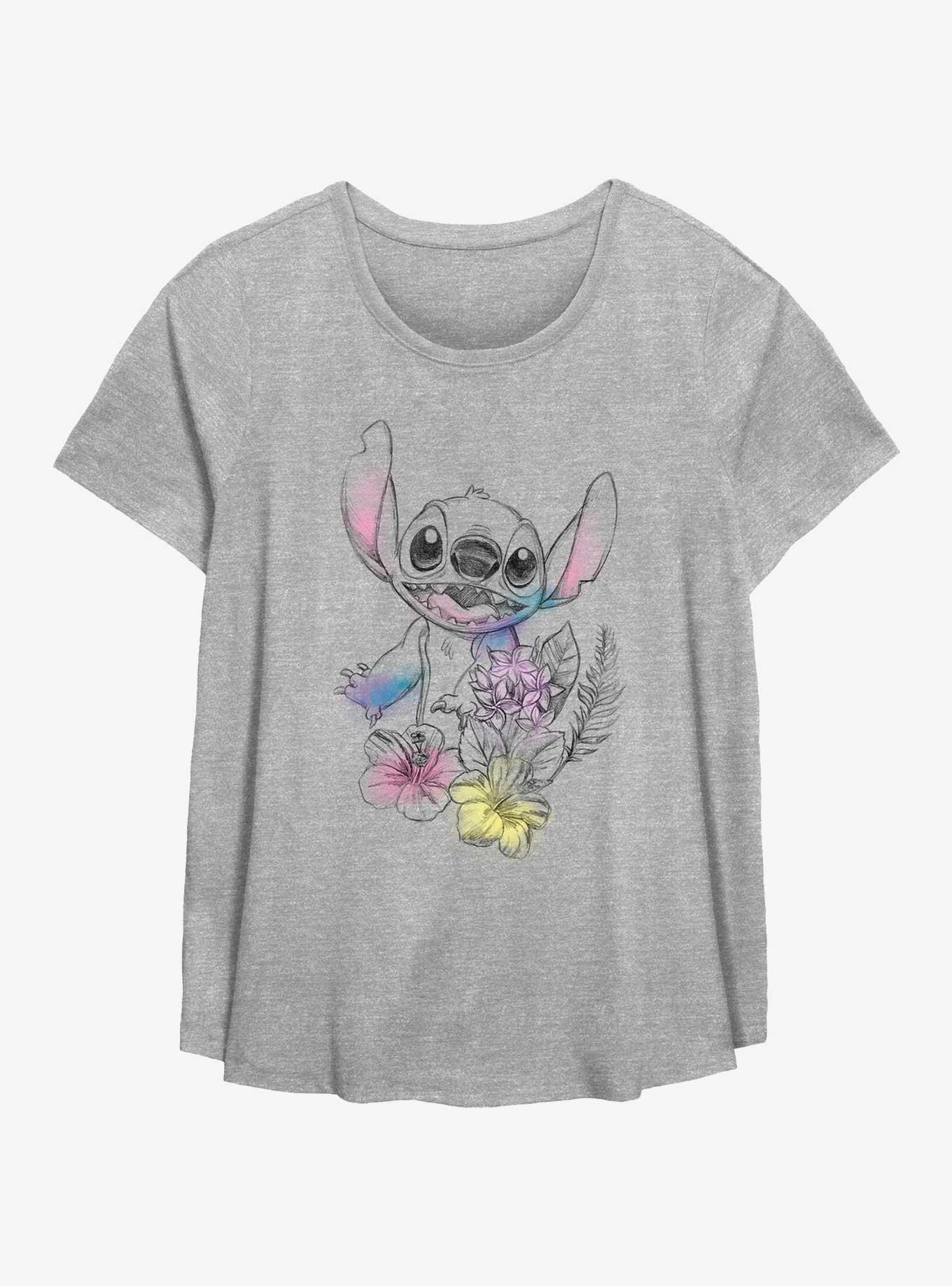 Disney Lilo & Stitch Stitch Sketchy Floral Womens T-Shirt Plus Size, , hi-res