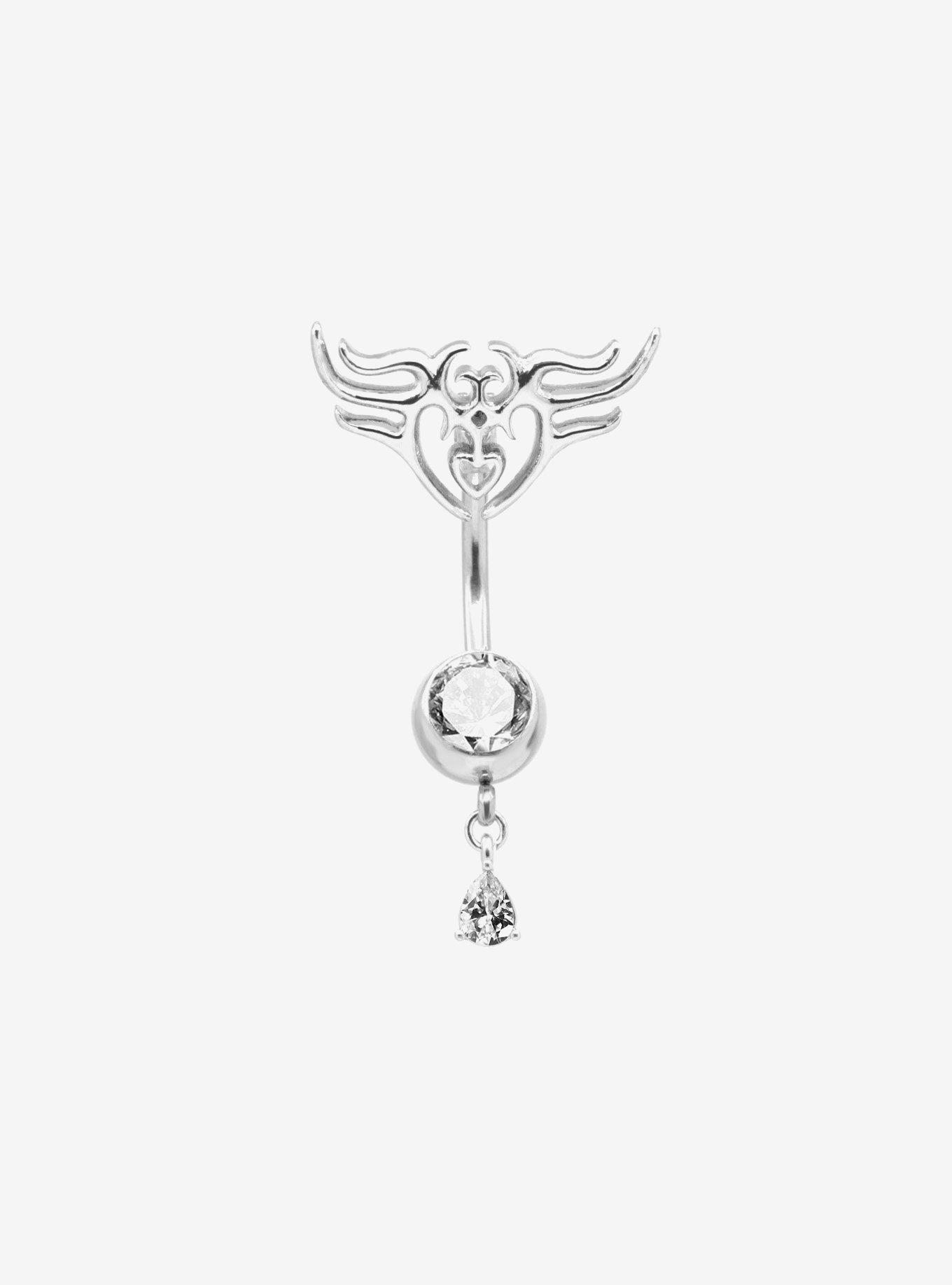 14G Steel Y2K Heart Flame Navel Barbell, , hi-res