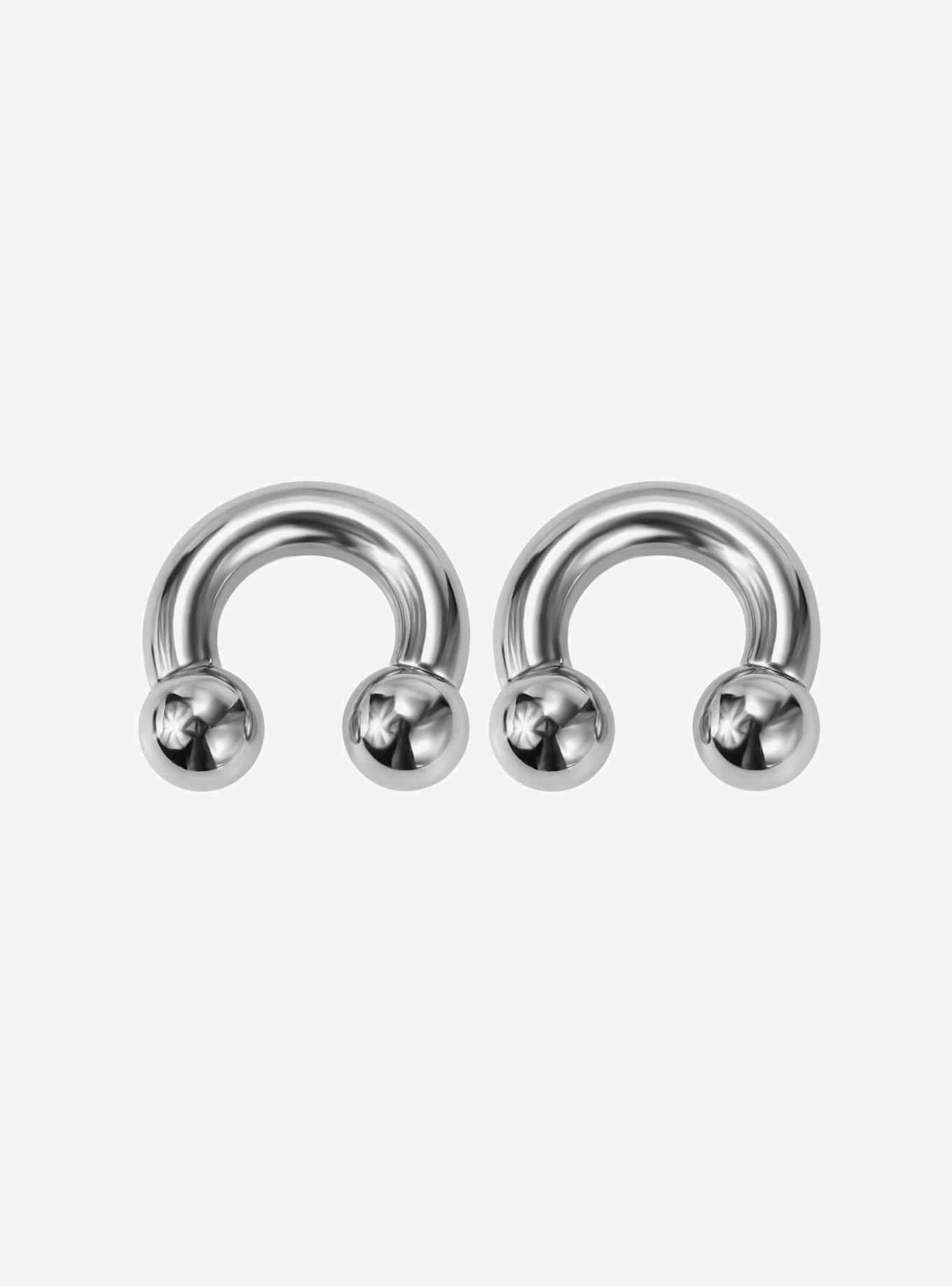 Steel Silver Large Gauge Circular Barbell 2 Pack, , hi-res