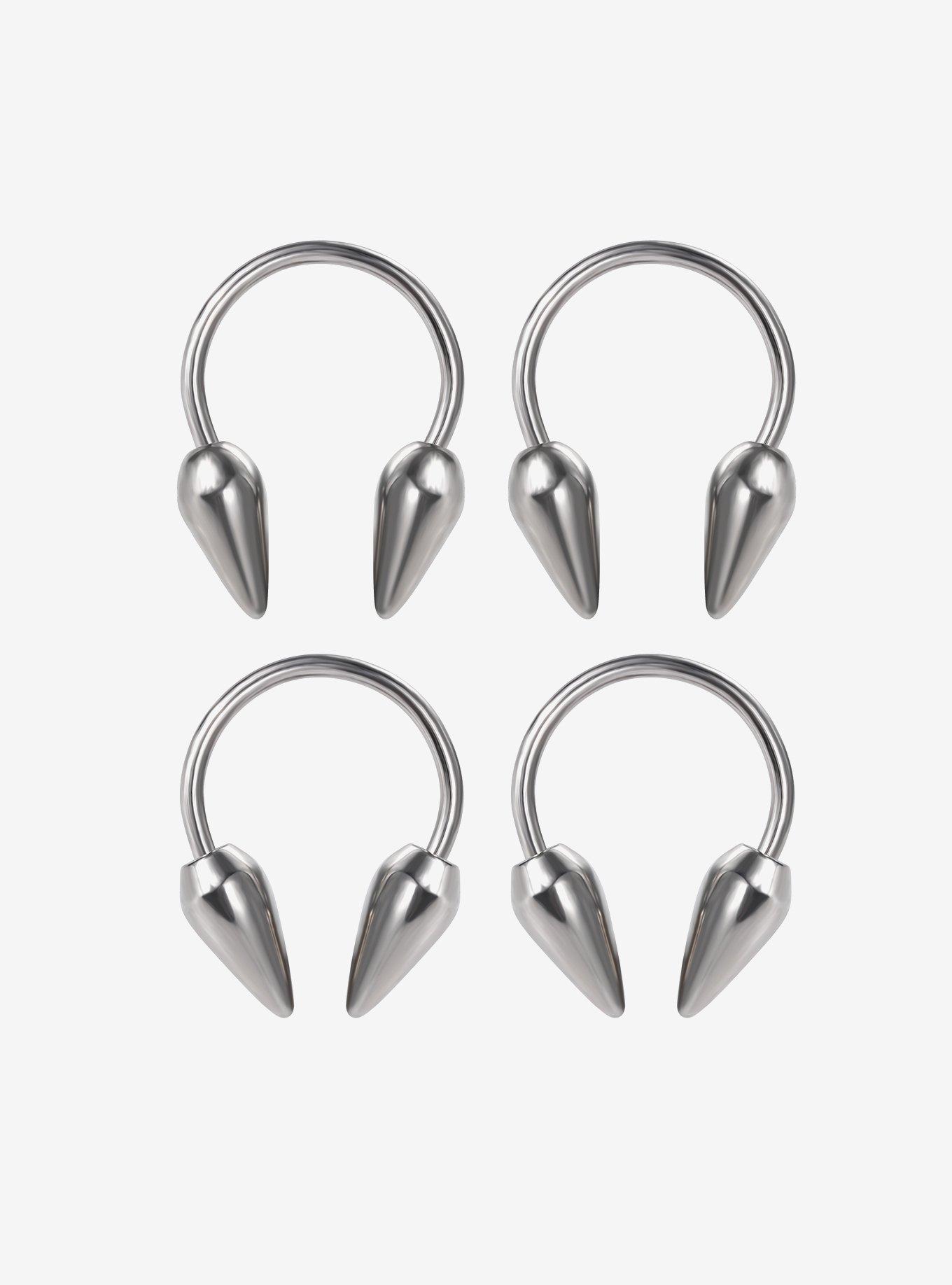Steel Silver Large Cone Circular Barbell 4 Pack, , hi-res