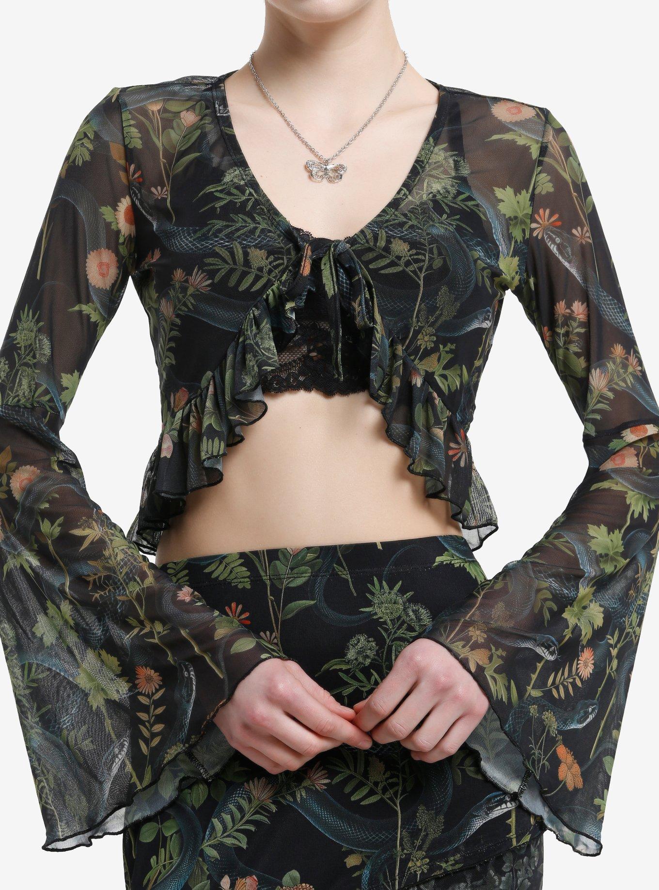 Cosmic Aura Snake Floral Bell Sleeve Shrug, , hi-res