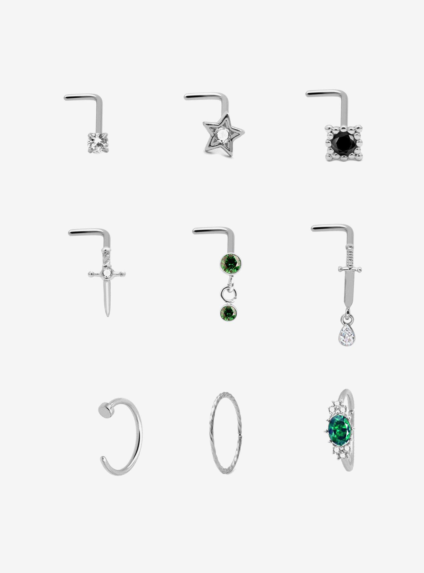 Steel Dagger Star Bling Nose Stud & Hoop 9 Pack, , hi-res