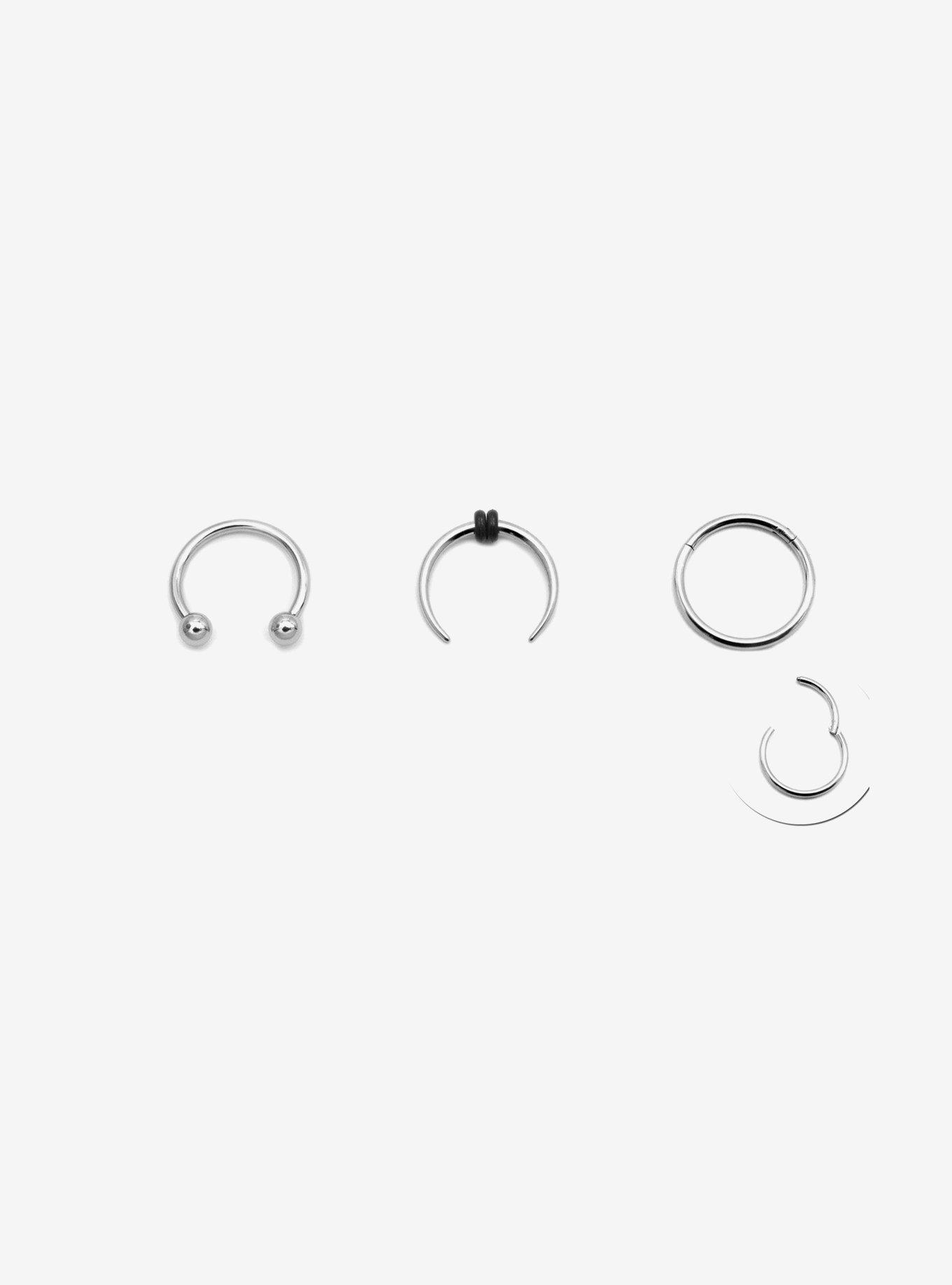 Steel Silver Nose Circular Barbell & Hinged Clicker 3 Pack, , hi-res
