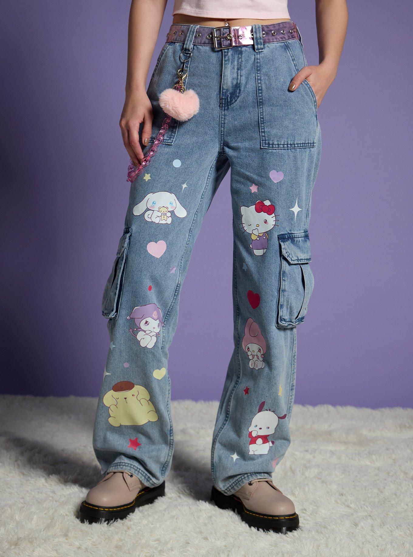 Hello Kitty And Friends Missing You Belted Cargo Jeans With Chain