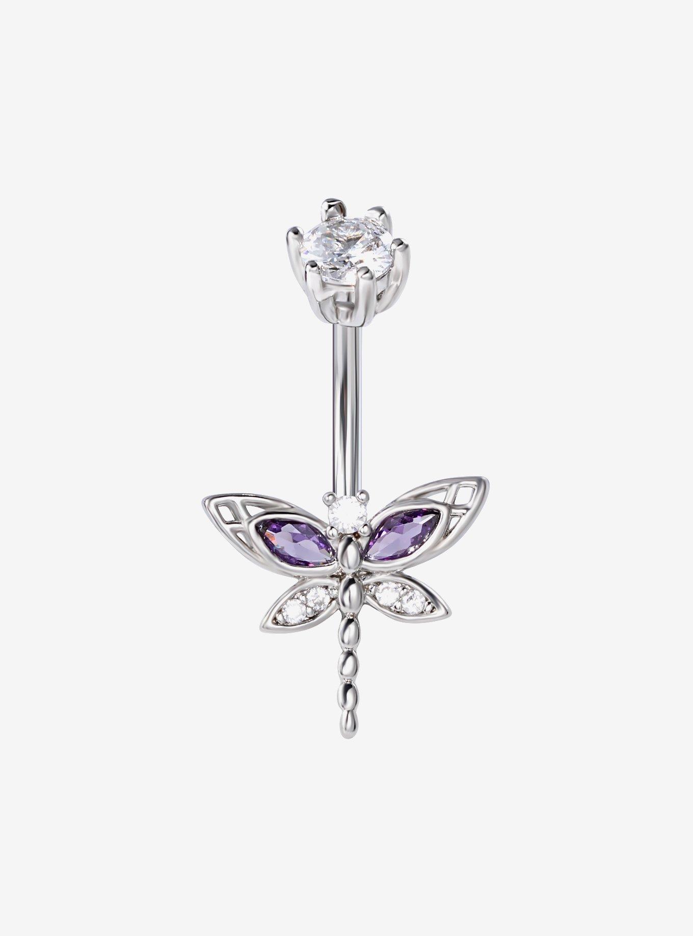 14G Steel Dragonfly Bling Navel Barbell, , hi-res
