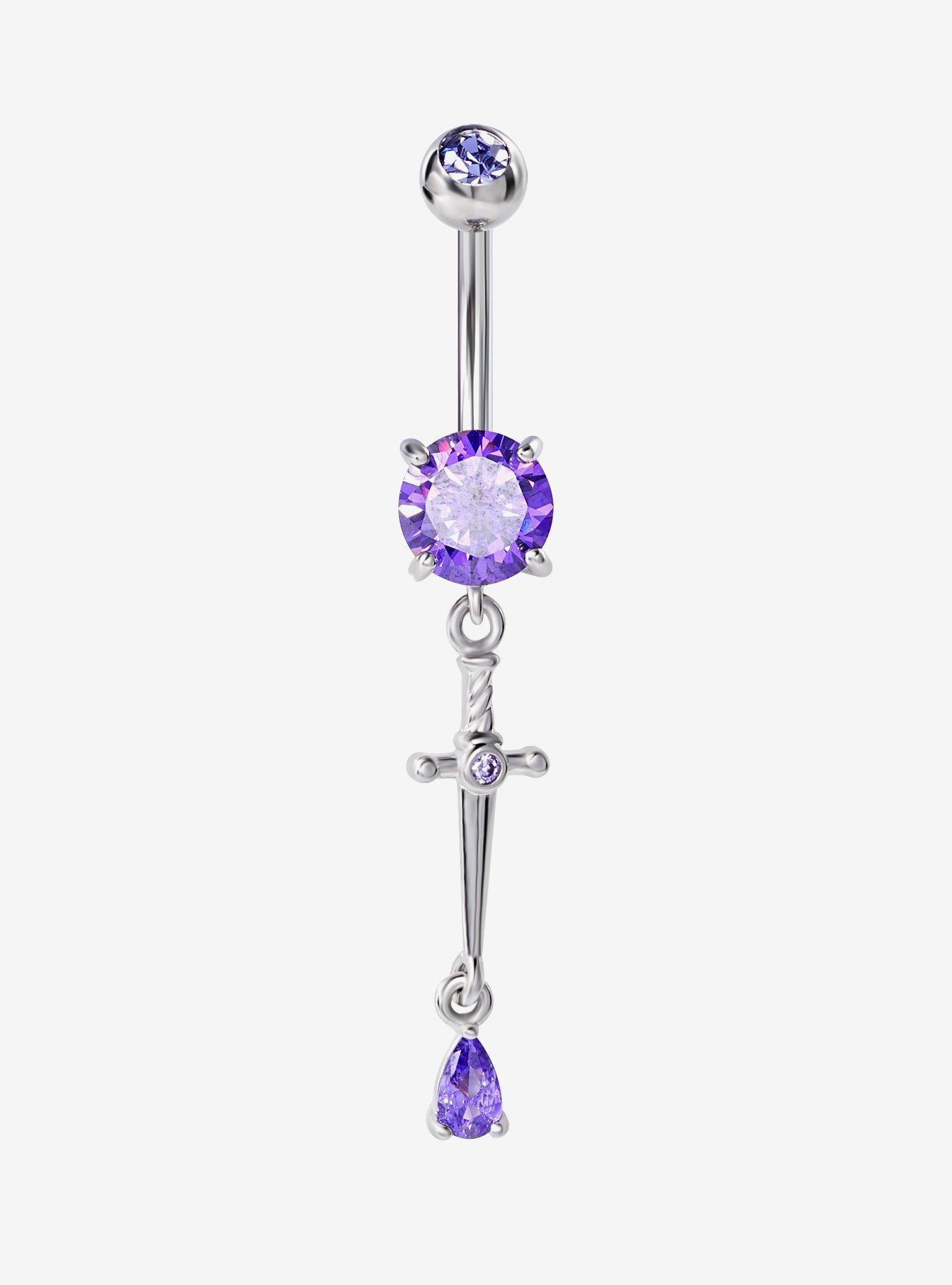 14G Steel Dagger Purple Gem Navel Barbell