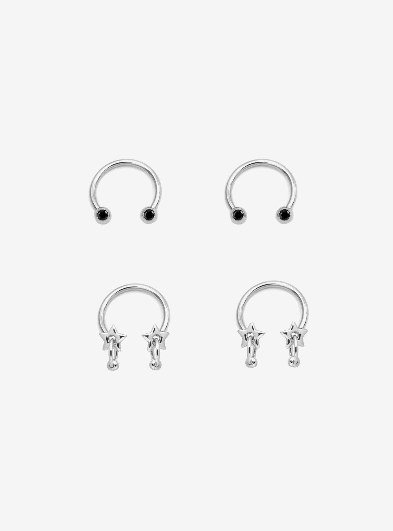 Steel Silver Star Black Gem Circular Barbell 4 Pack, , hi-res