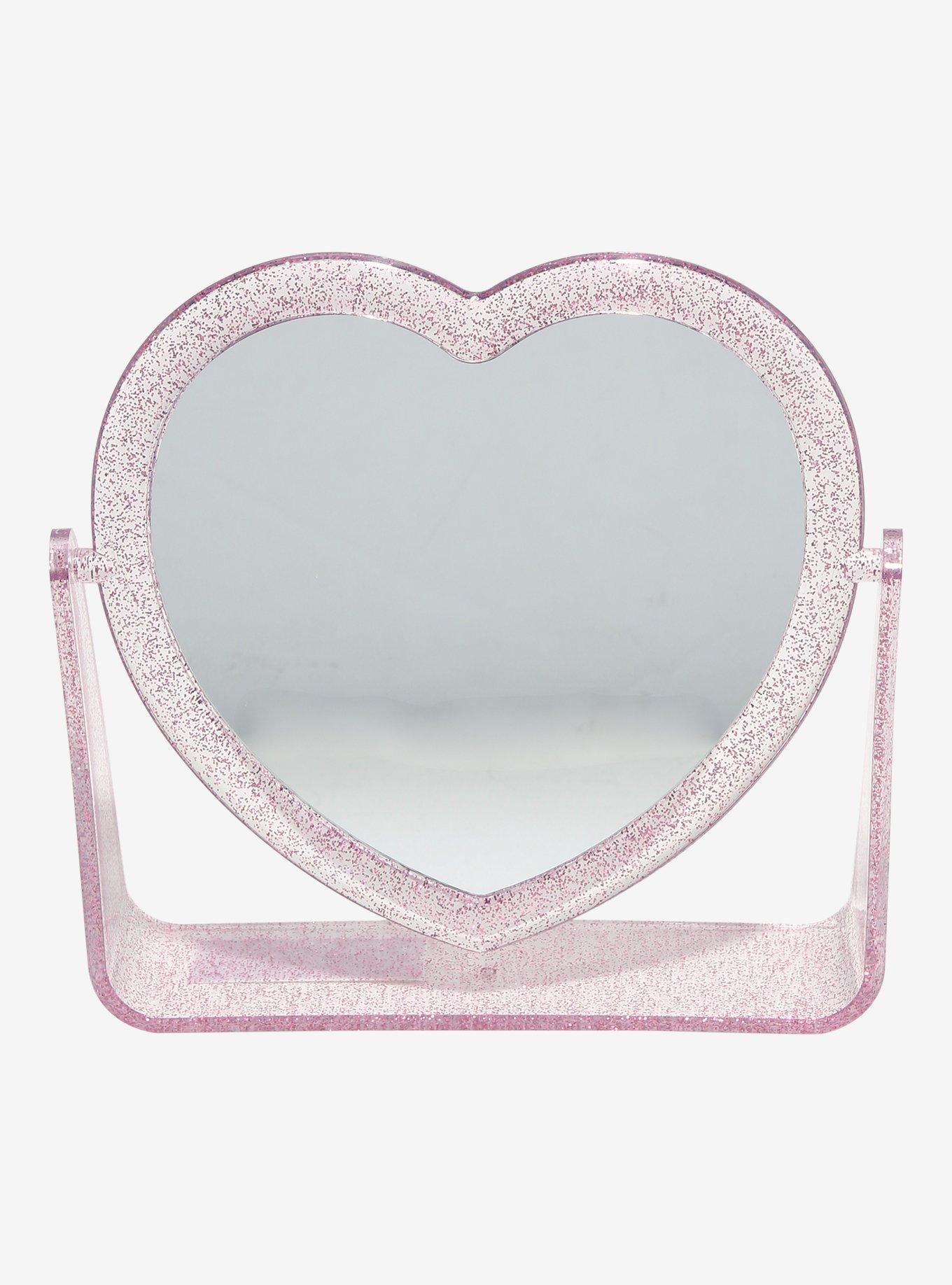 Pink Glitter Heart Magnifying Vanity Mirror, , hi-res