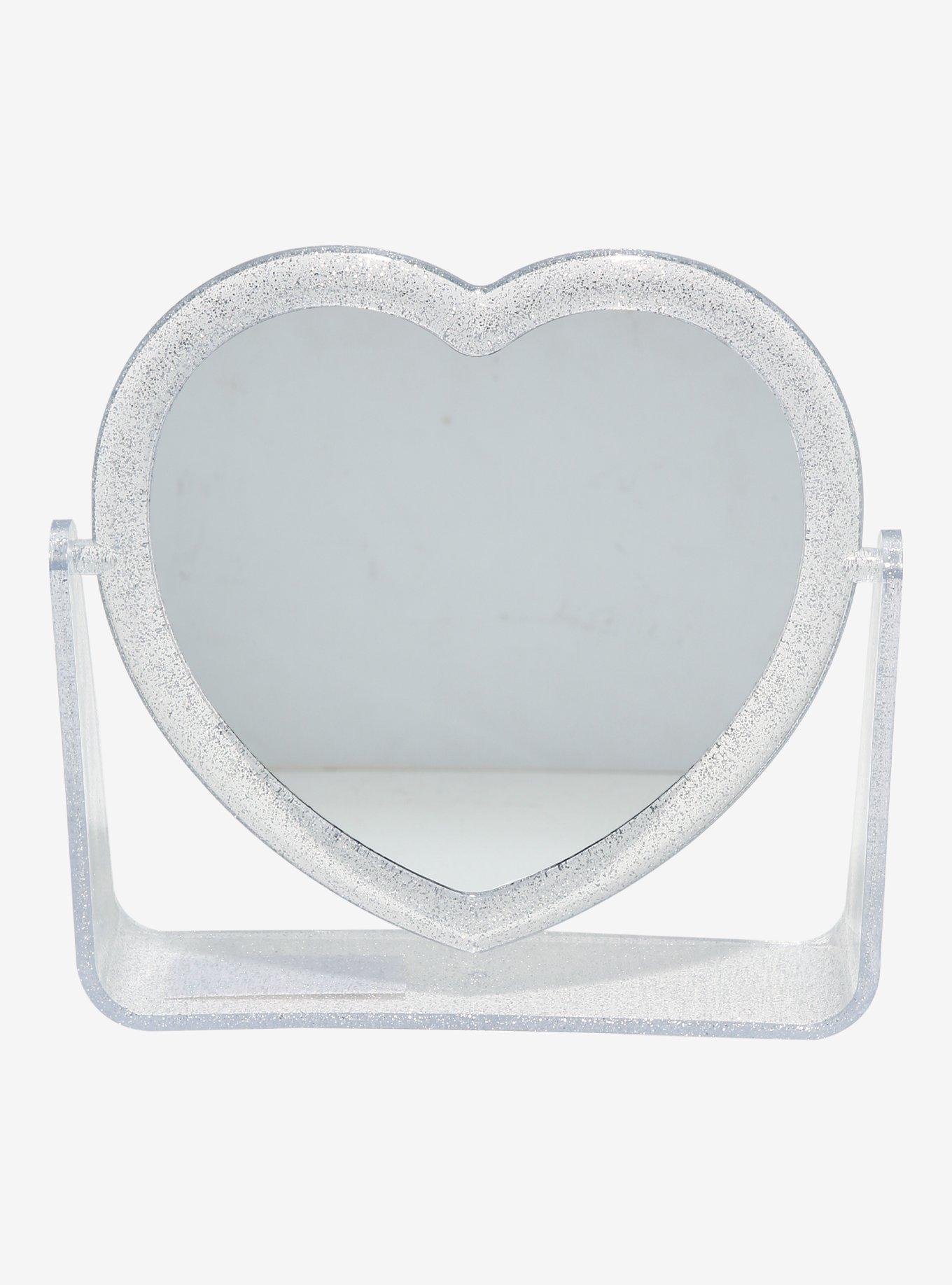 Silver Glitter Heart Magnifying Vanity Mirror, , hi-res