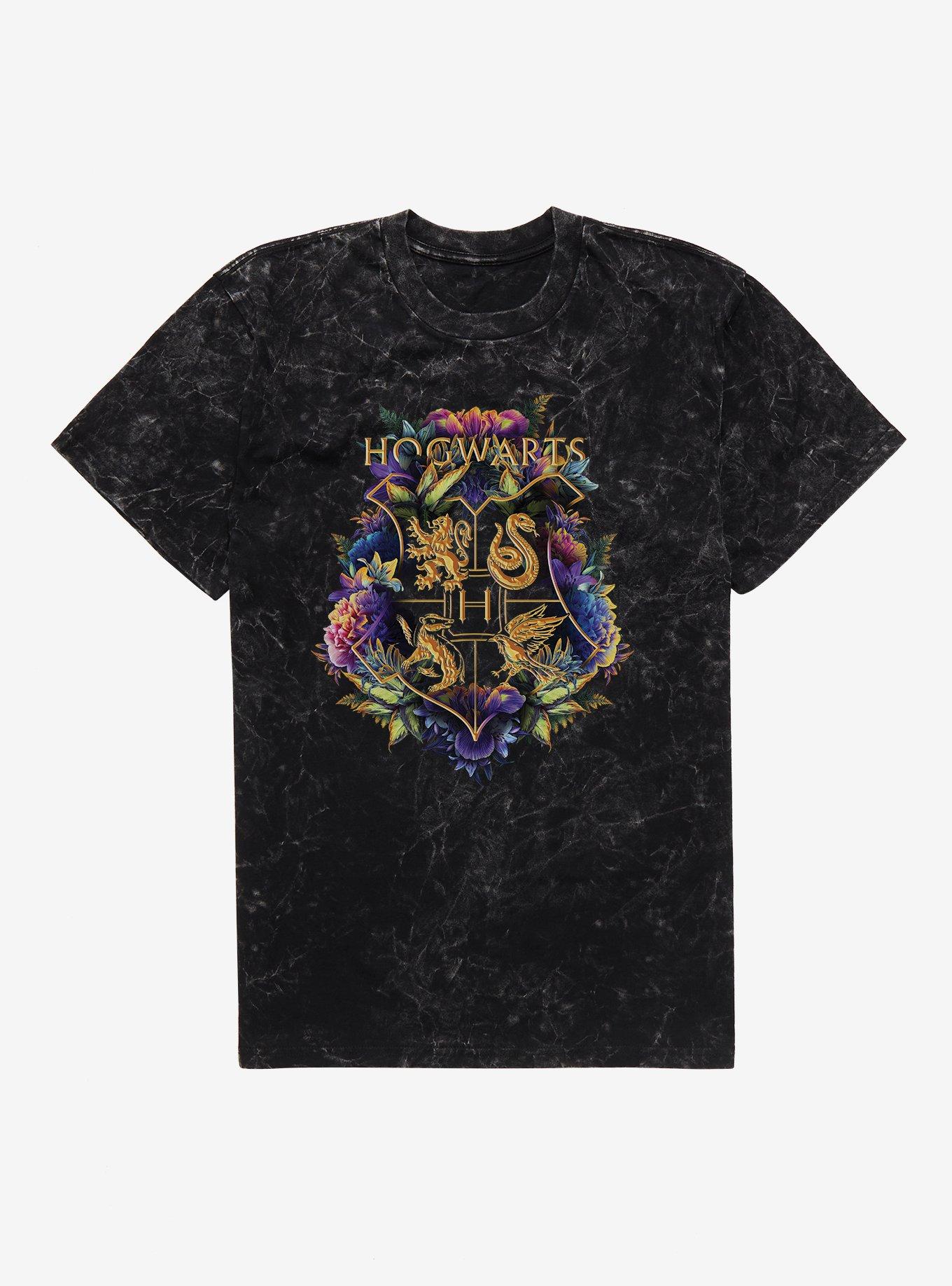 Harry Potter Hogwarts Floral Crest Mineral Wash T-Shirt, , hi-res