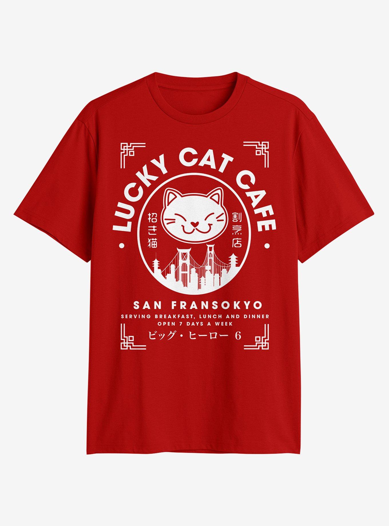 Disney Big Hero 6 Lucky Cat Cafe T-Shirt - BoxLunch Exclusive, DARK RED, hi-res