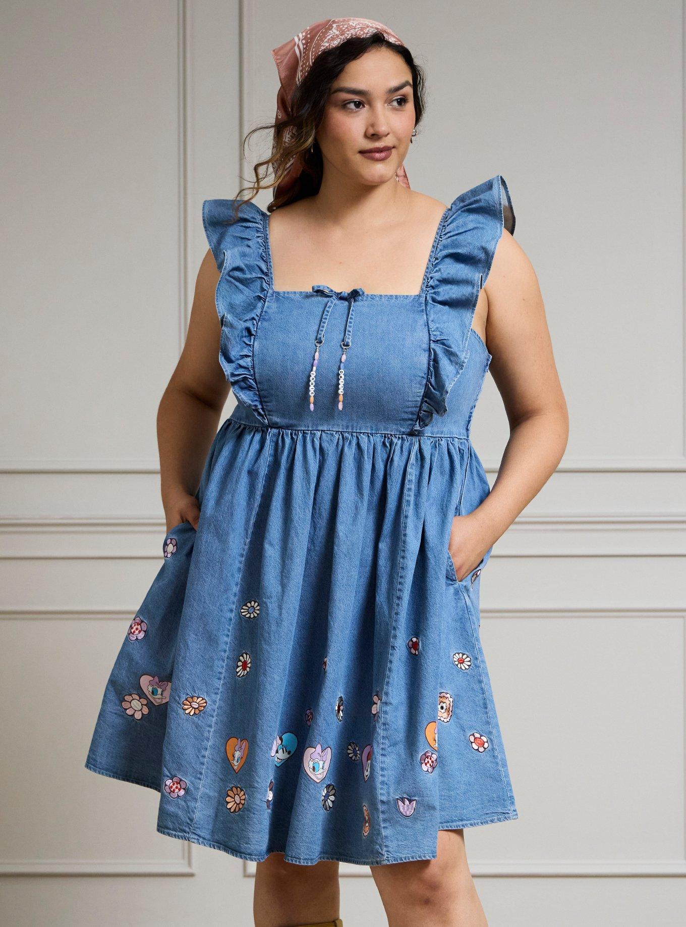 Disney Minnie & Daisy Floral Denim Plus Size Tank Dress — BoxLunch Exclusive, , hi-res