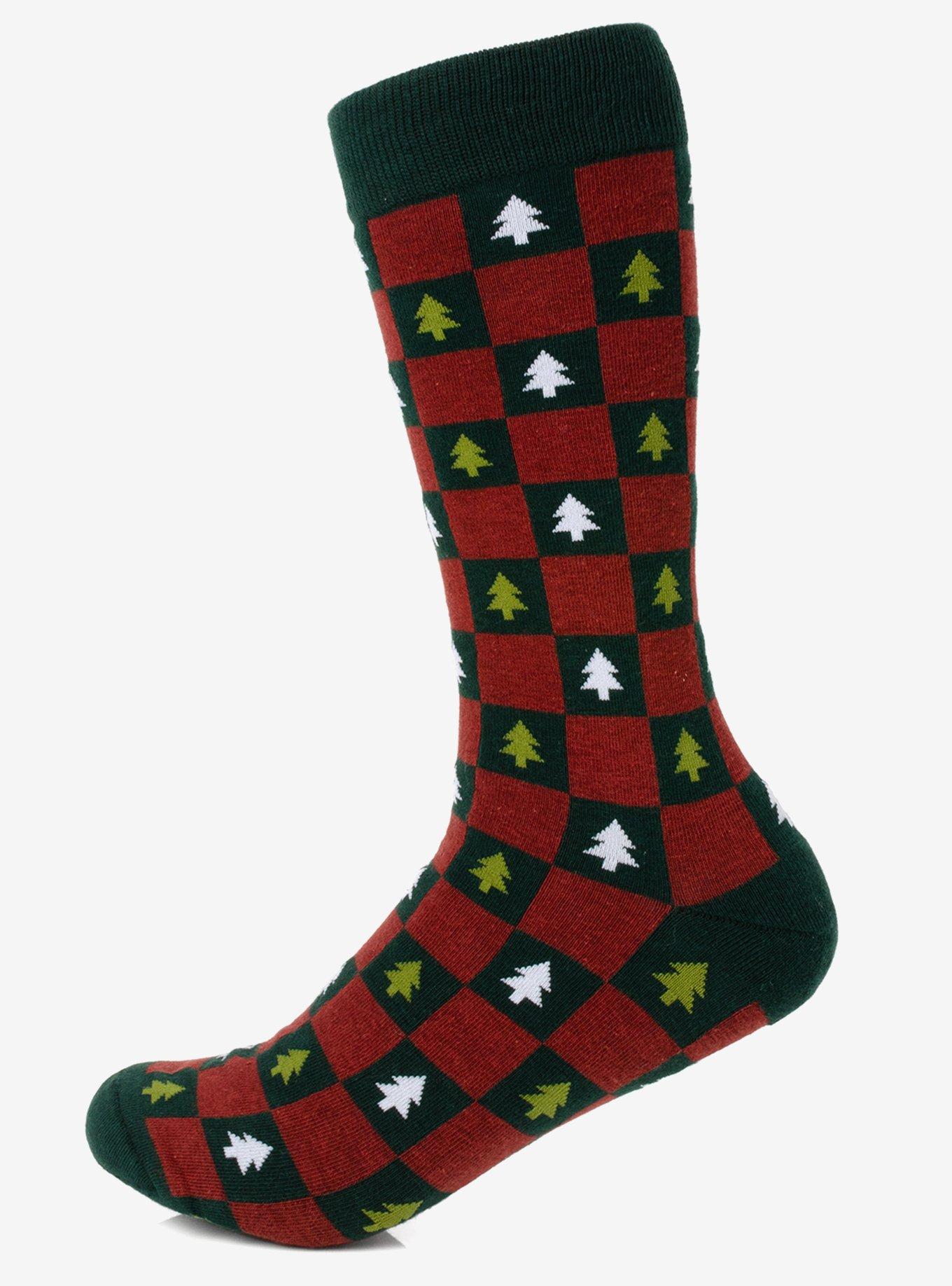 Christmas Tree Red Green Checkered Men's Socks, , hi-res