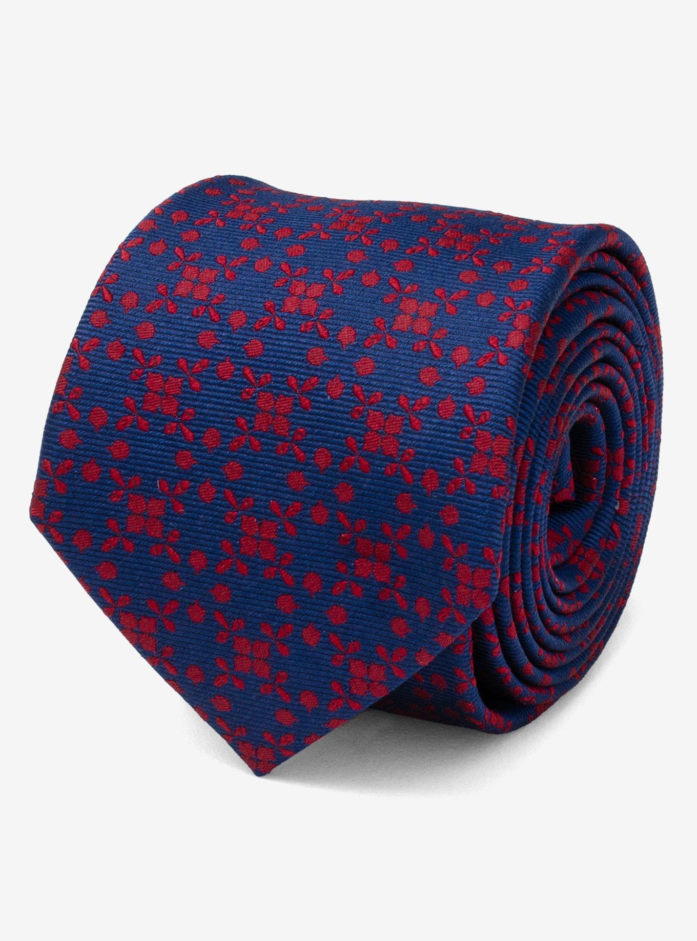 Navy Red Patterned Silk Tie, , hi-res