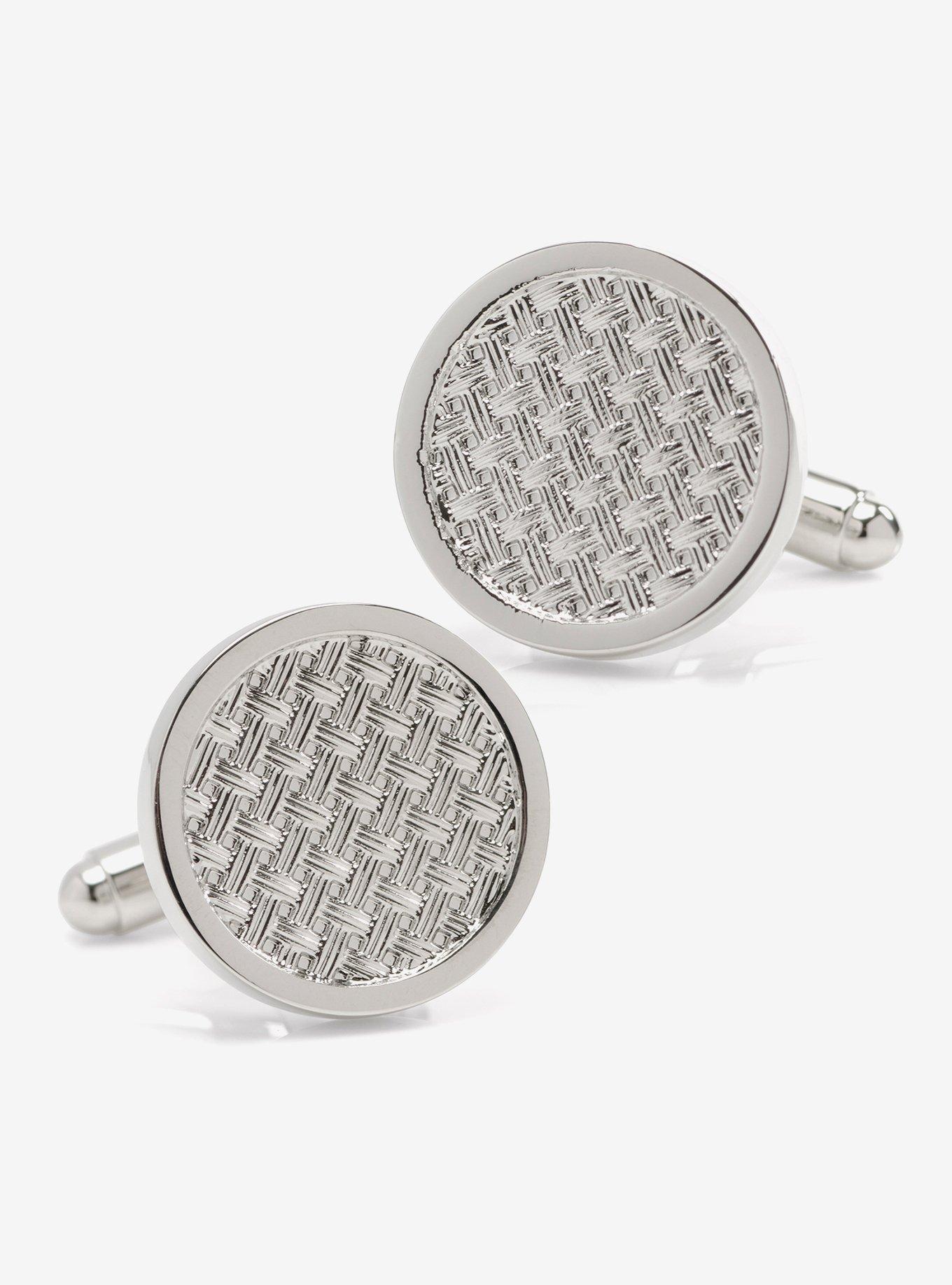 Woven Metal Silver Cufflinks, , hi-res